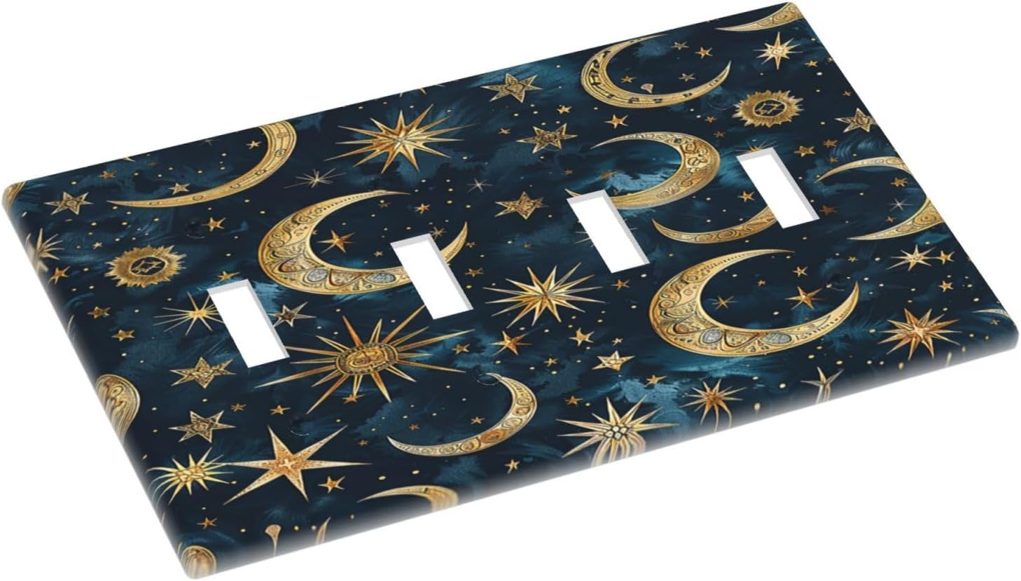 Light Switch Covers Modern Abstract Sky Blue Gold Moon Sun Star Quad Toggle Electrical Faceplate 4 Gang Wall Plate Decorative Switch Plates for Bedroom Kids room Decor