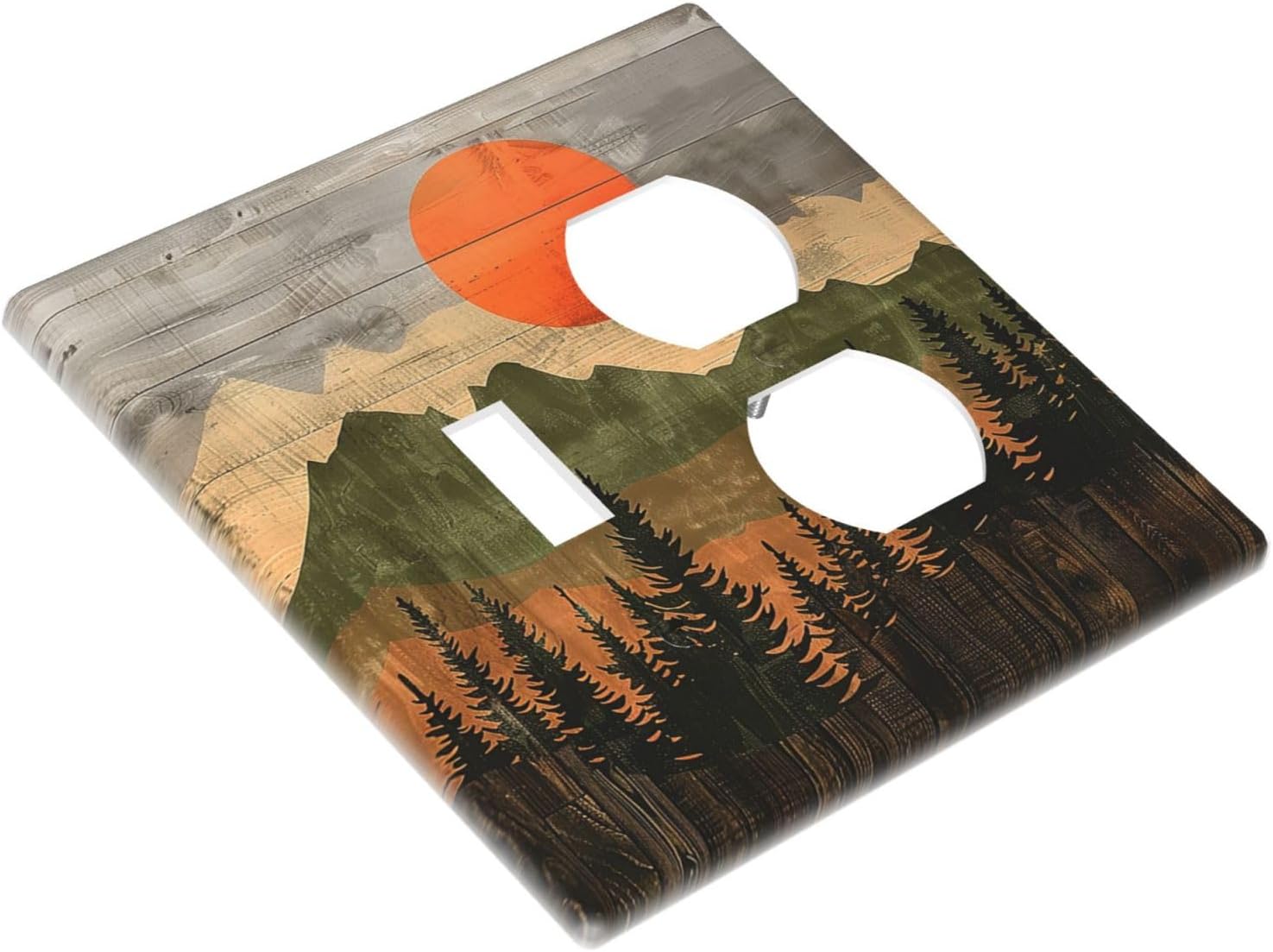 Wallplates Vintage Wood Grain Sun Forest Mountains 1 Toggle 1 Duplex Switch Plate Electrical GFCI Faceplate Decorative Light Switch Covers for Farmhouse Cabin Decor