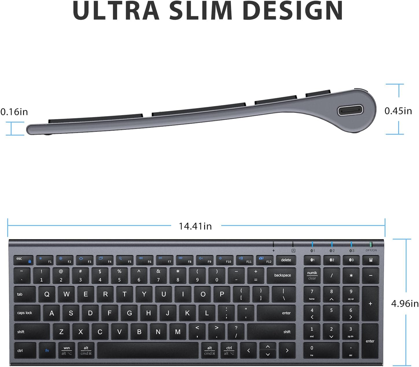 iClever BK10 Bluetooth Keyboard, Wireless Rechargeable Ultra-Slim Keyboard with Long Battery Life, Compatible with iOS, Android, Windows, Mac for iPad, Tablet, Laptop, PC, Phone (Gray Black)