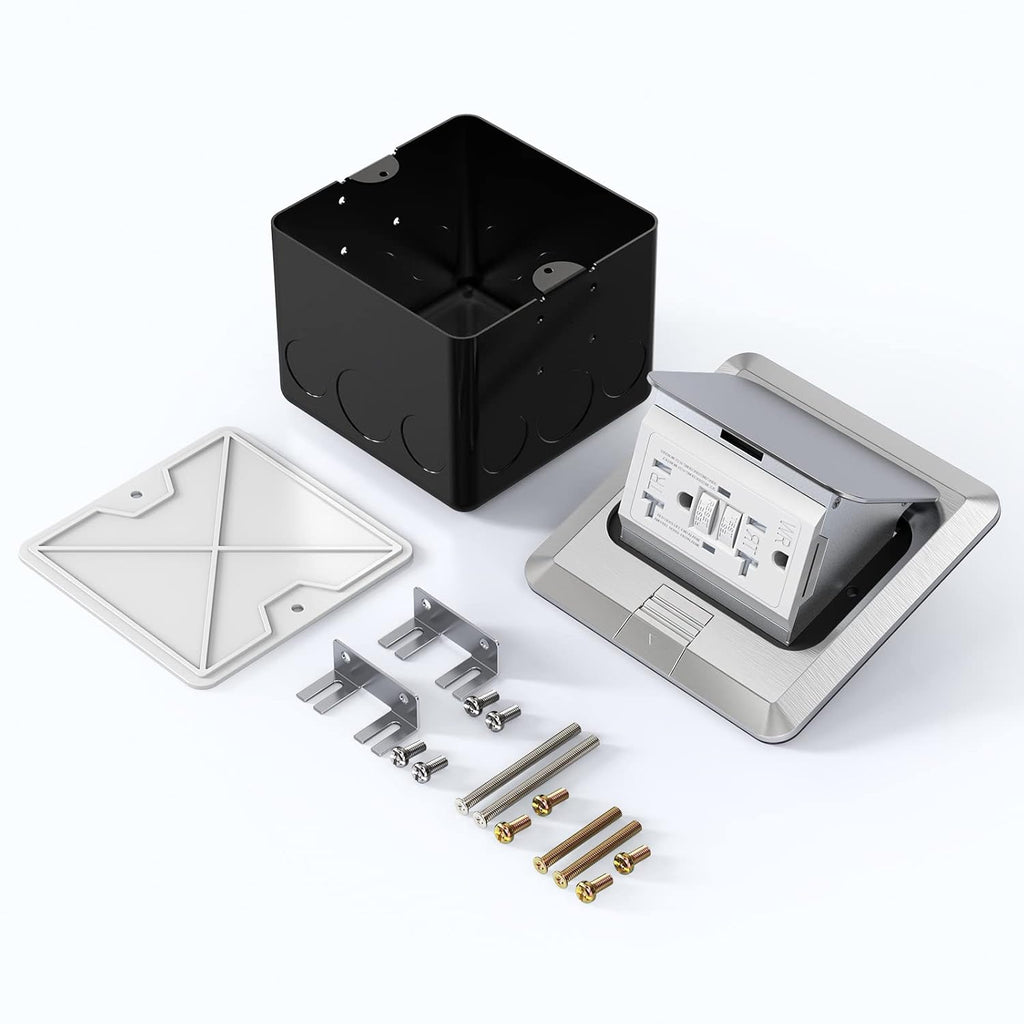 KYHSHJ Pop Up Floor Electrical Outlet with 20 Amp Stainless Steel GFCI Tamper Receptacle Outlet， Corrosive Resistant Hardware，ETL Listed,Silver