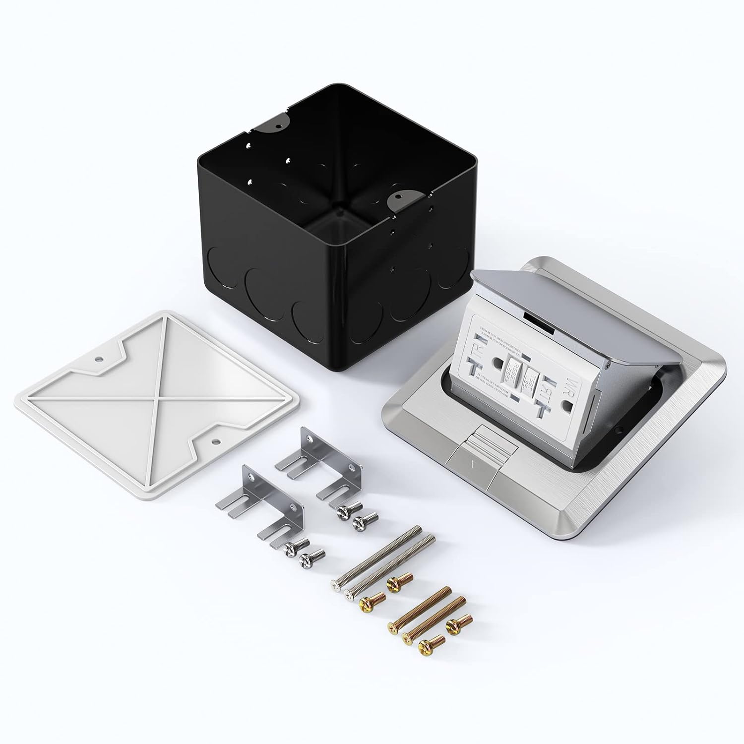 KYHSHJ Pop Up Floor Electrical Outlet with 20 Amp Stainless Steel GFCI Tamper Receptacle Outlet， Corrosive Resistant Hardware，ETL Listed,Silver