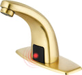 Touchless Bathroom Sink Faucet，Automatic Motion Sensor Faucets with Deck Plate for Commercial Lavatory Gold Plated