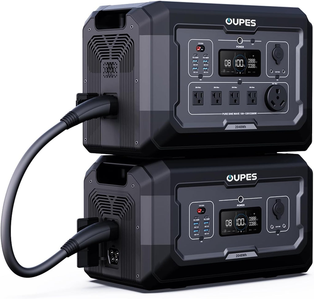 OUPES Mega 2 2500W Portable Power Station with 2048Wh B2 Smart Extra Battery, Up to 4096Wh Lifepo4 Home Battery Backup with Expandable Capacity, Solar Generator for Home Use, Blackout, Camping, RV