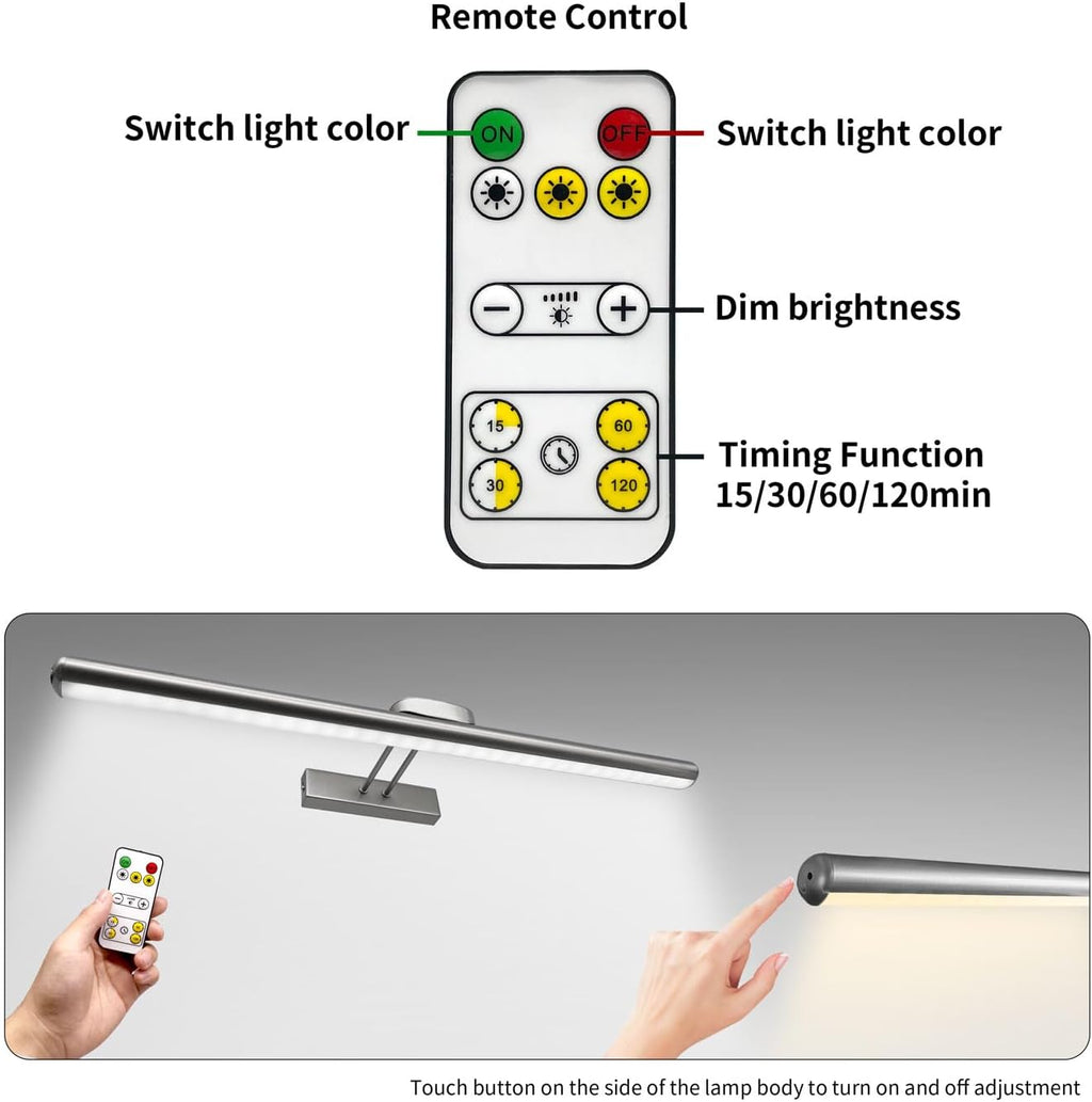 24.4" Wireless Picture Lights, Rechargeable Battery Art Display Light with Remote Control, Dimmable/Timer Off Dartboard Light (Nickel-2Pack)