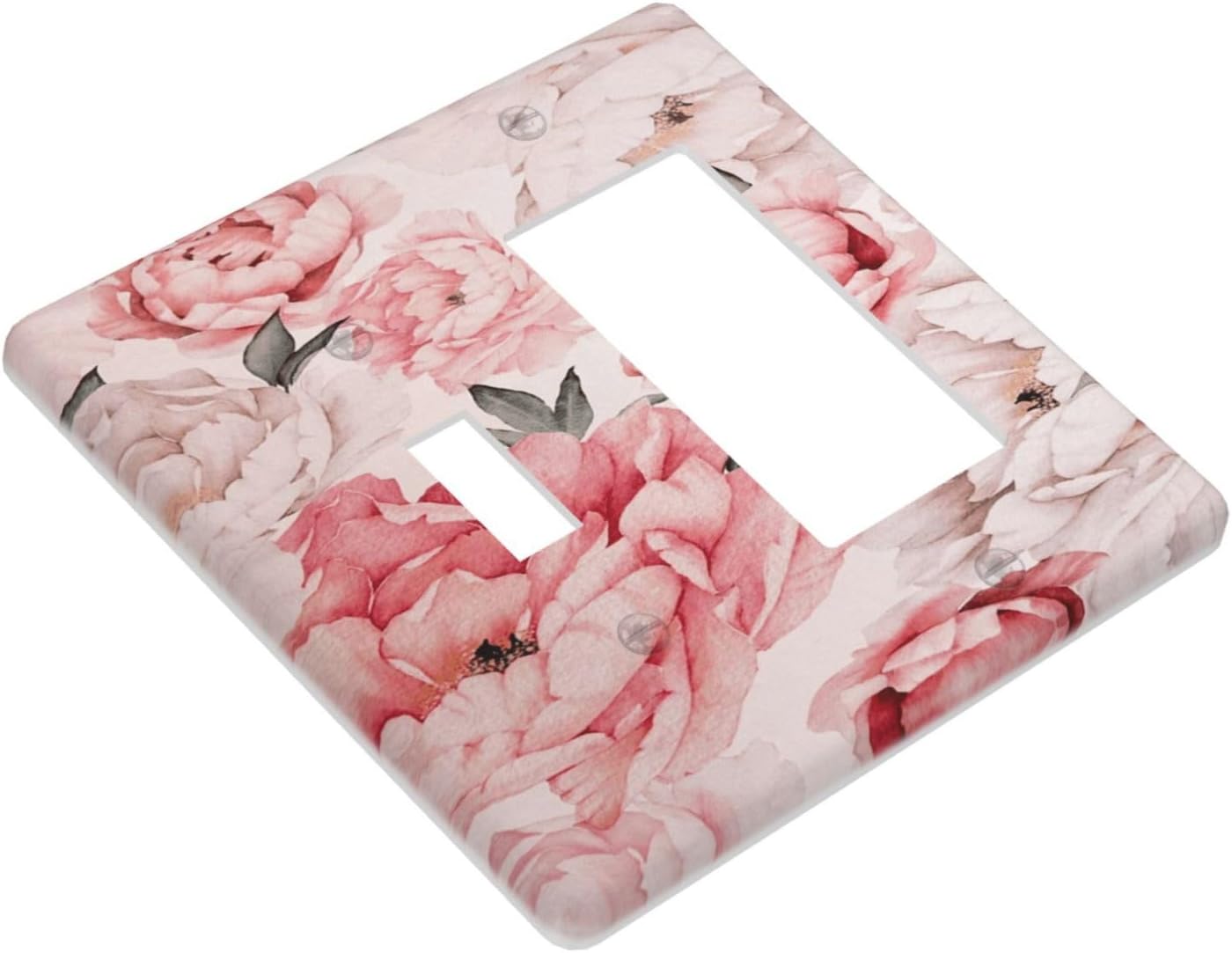Decorative Outlet Covers Ink Pink Peony Flower Rustic Floral 2 Gang Wall Plate Single Toggle 1 Rocker Light Switch Cover Switch Plate Covers Faceplate for Home Bedroom Decor