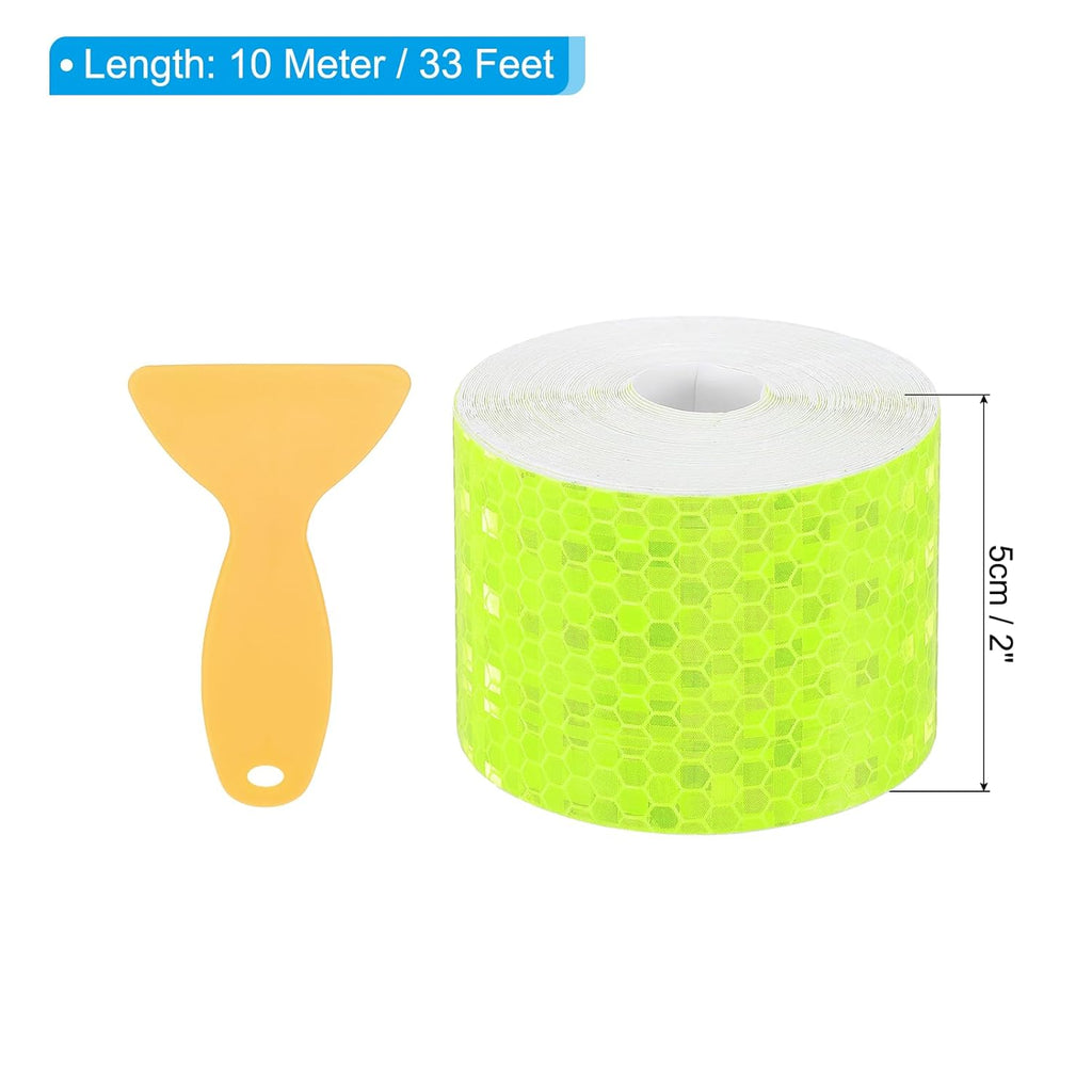 PATIKIL 2 Inch x 33 ft Reflective Tape, 1 Roll Waterproof Self Adhesive High Visibility Caution Warning Safety Tape Reflector with Scraper for Trucks Trailers Cars, Bright Green