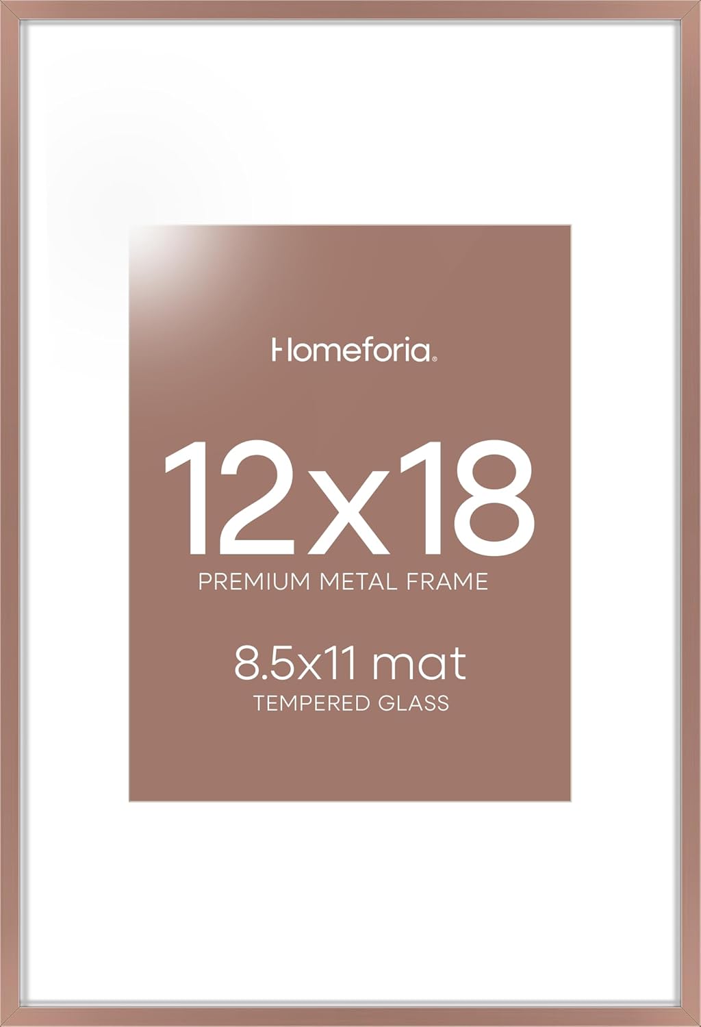 Homeforia 12x18 Picture Frame Mocha, High End Metal 12x18 Poster Frames with Mat 8.5x11 Photo, 12 x 18 Mocha Frames Matted to 8.5 by 11 inch Print, 18x12 Thin Frame, Tempered Glass, Wall Kit, Set of 1