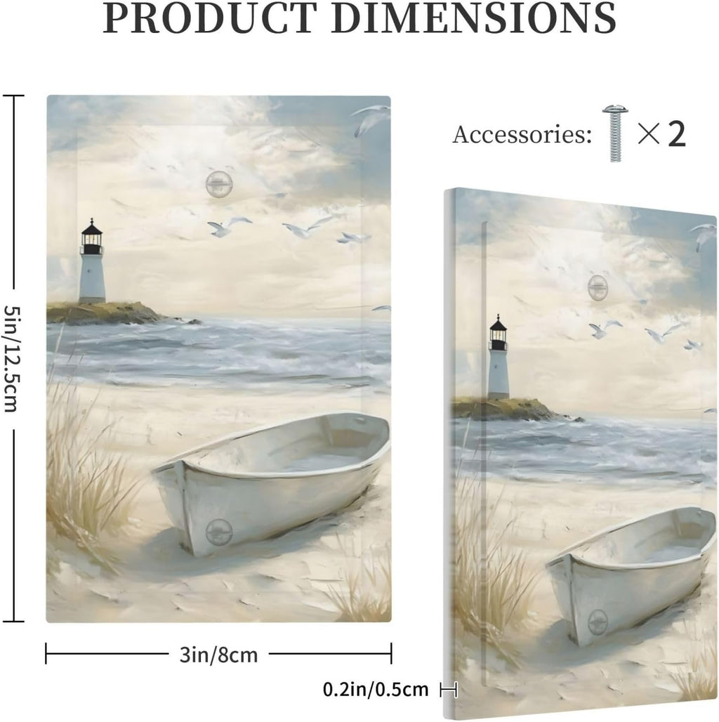 Decorative Light Switch Plate Covers Seascape Painting with Lighthouse Boats 1 Gang No Device Single Blank Outlet Covers Wall Plate Light Switch Covers for Bedroom Home Decor
