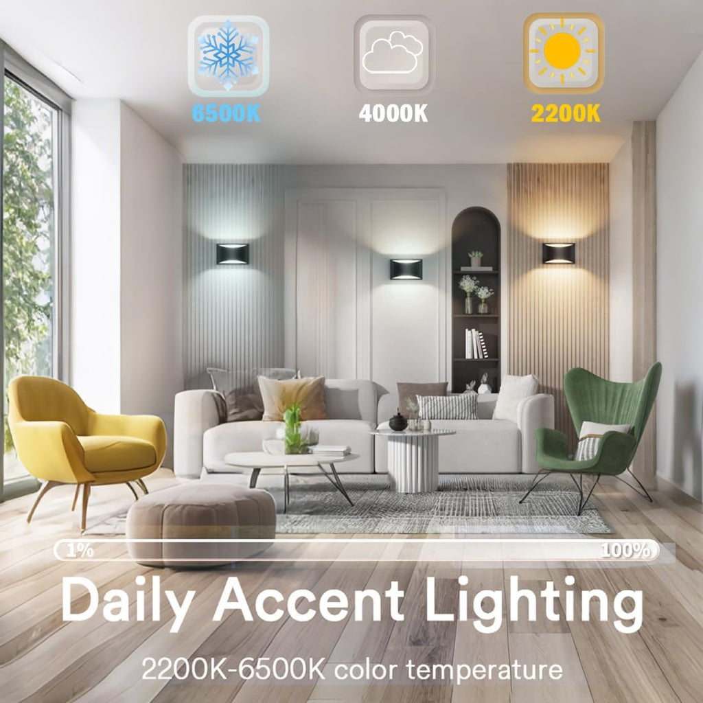 Smart Outdoor Wall Sconce, Tunable White 2700k-6500k Porch Lights, RGB Exterior Lighting Fixture with APP&Voice Control, 12W WiFi LED Outside Lights for House