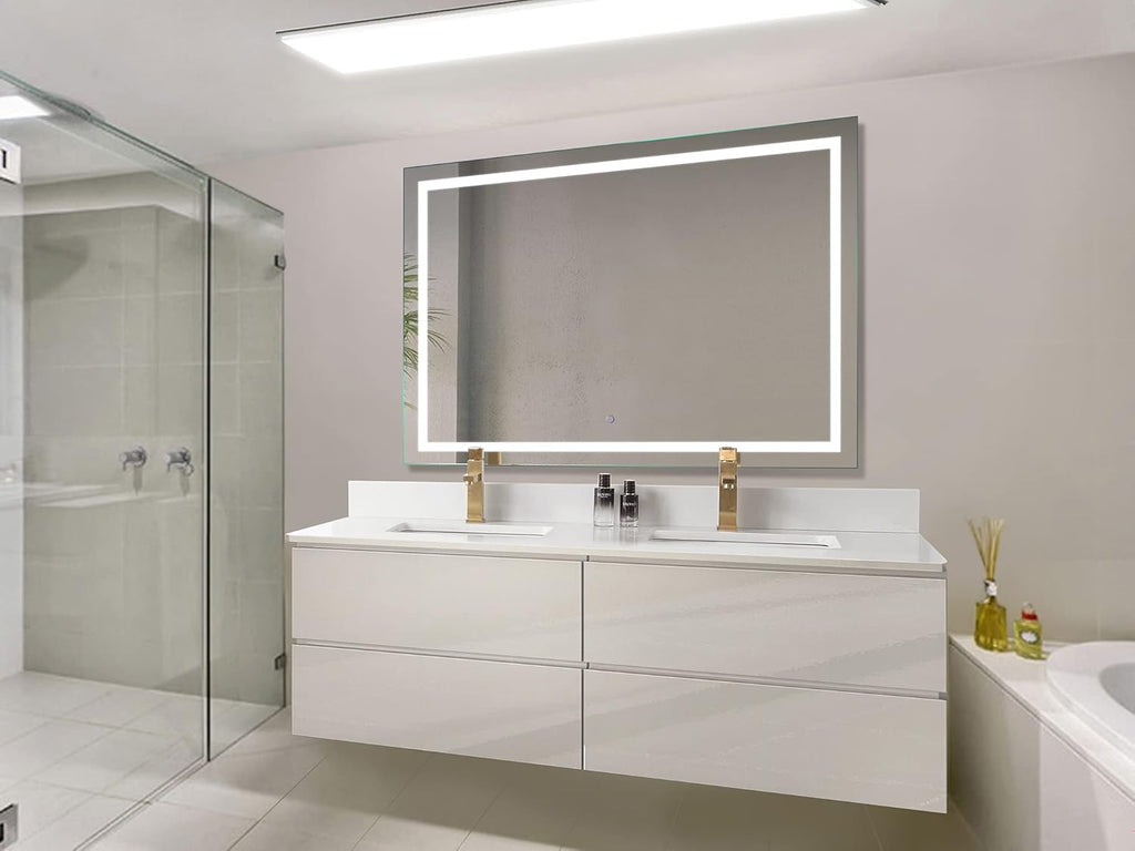 Krugg LED Bathroom Mirror | Lighted Vanity Mirror Includes Dimmer & Defogger | Wall Mount Vertical or Horizontal Installation (54" X 36")