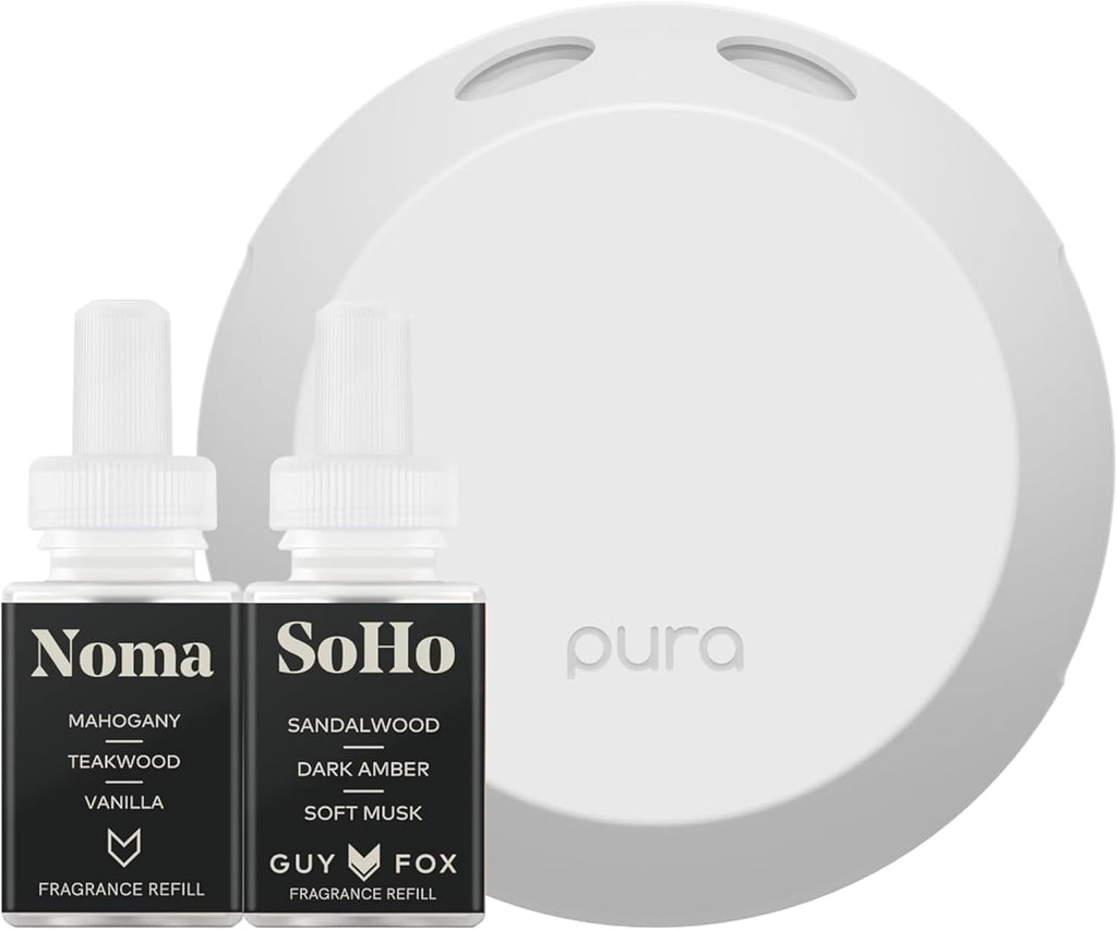 Pura Smart Home Fragrance Device Starter Set - Pura 4 - Scent Diffuser for Home - Includes Fragrance Aroma Diffuser - Square Box, SoHo and Noma Scent Refills