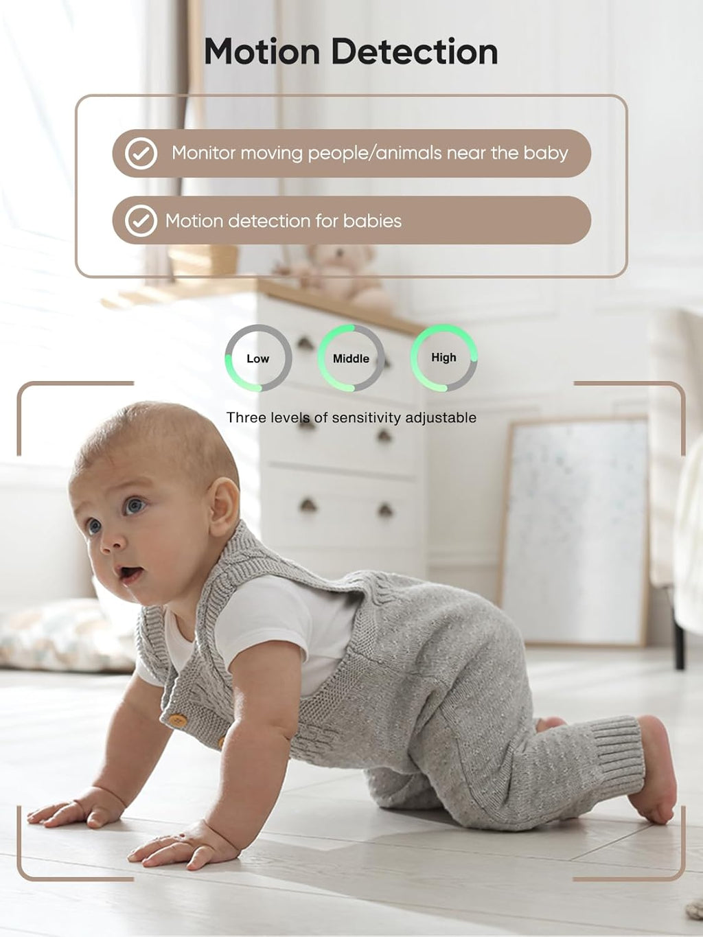 bonoch 1440p Baby Monitor with 2 Cameras 240h Long-Lasting, 5.5" No WiFi Split Screen Dual Video Monitor, Smart Detect for Crying/Sleep Turnover/Motion, Hack Proof, White Noise, Night Vision, Gifts