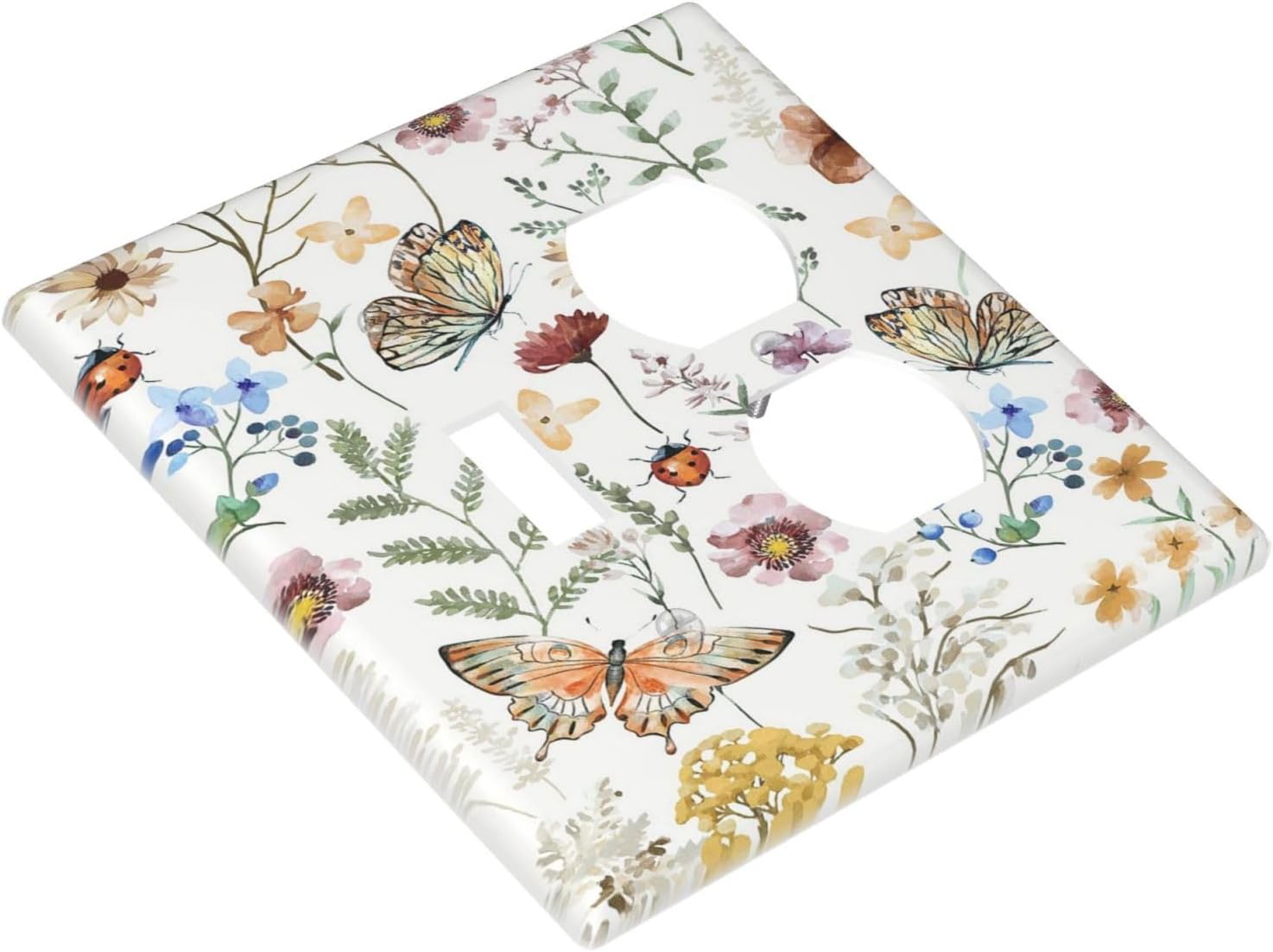 Decorative Outlet Covers Rustic White Butterfly Flowers Leaves 2 Gang Wall Plate Cover Single Toggle Duplex Combo Two Switch Light Switch Cover Plate Jumbo Dual GFCI Faceplate