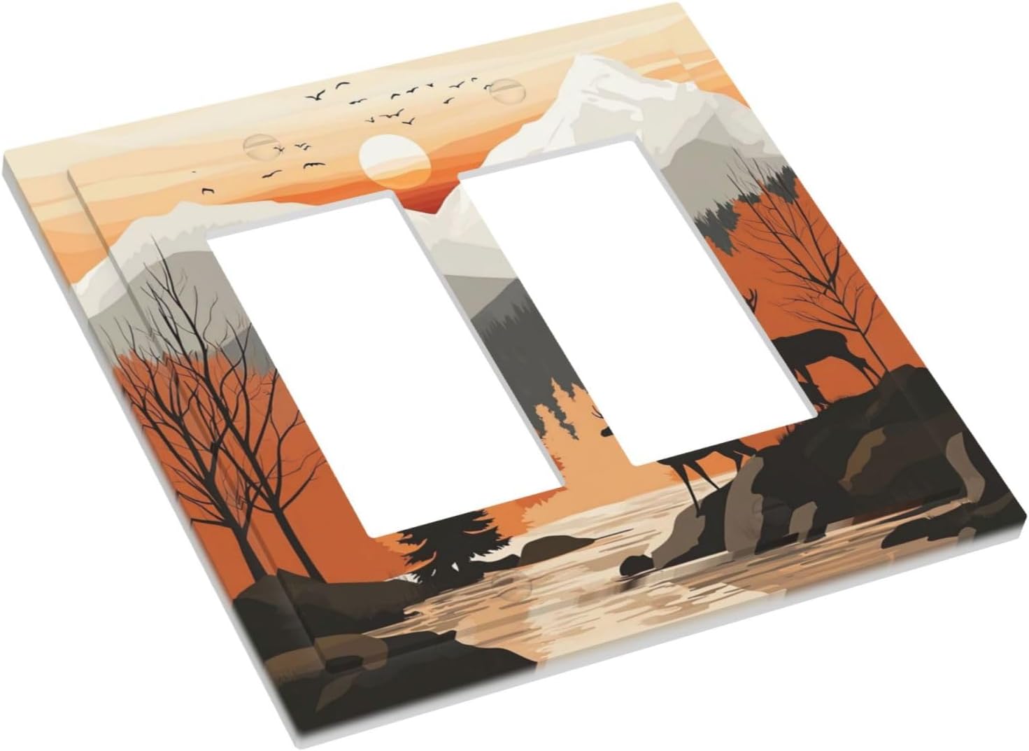 Sun Forest Deer Snow Mountain River Decorative Outlet Covers 2 Gang Double Gfci Rocker Electrical Wall Panels Light Switch Cover Plate For Bed Room Living Room Decor