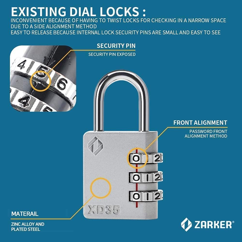 XD35 Combination Lock, 3-Digit Padlock for School Gym Sports LockerLock, Fence, Toolbox, Case, Hasp Storage (2-Pack, Pink, Emerald)