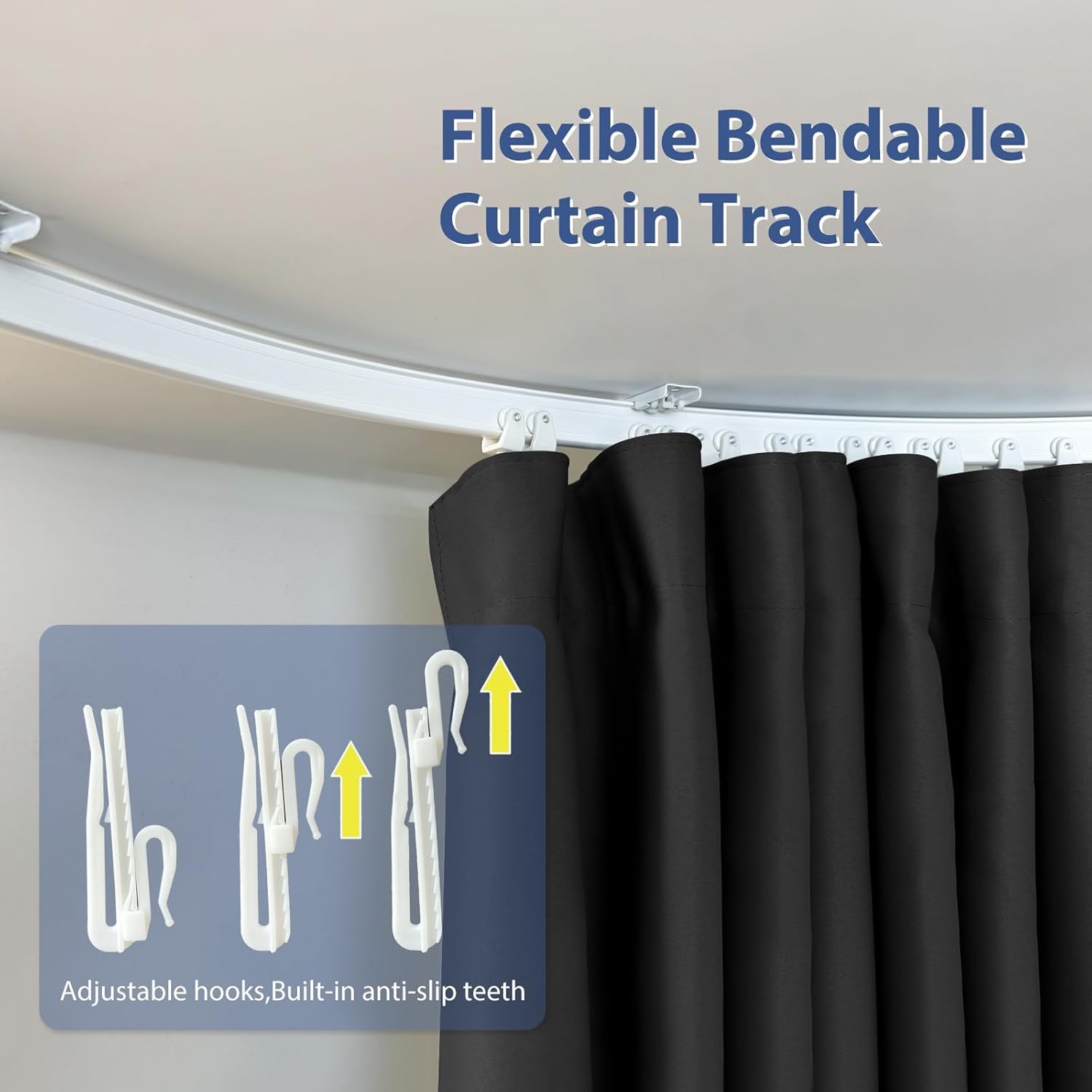 Room Divider Ceiling Mounted Curtains Track Sets Extra Wide Blackout Curtain Flexible Tracks for Bedroom Privacy Partition Separator, 1 Panel Black Drape and White Rail, W12.5 x H8ft