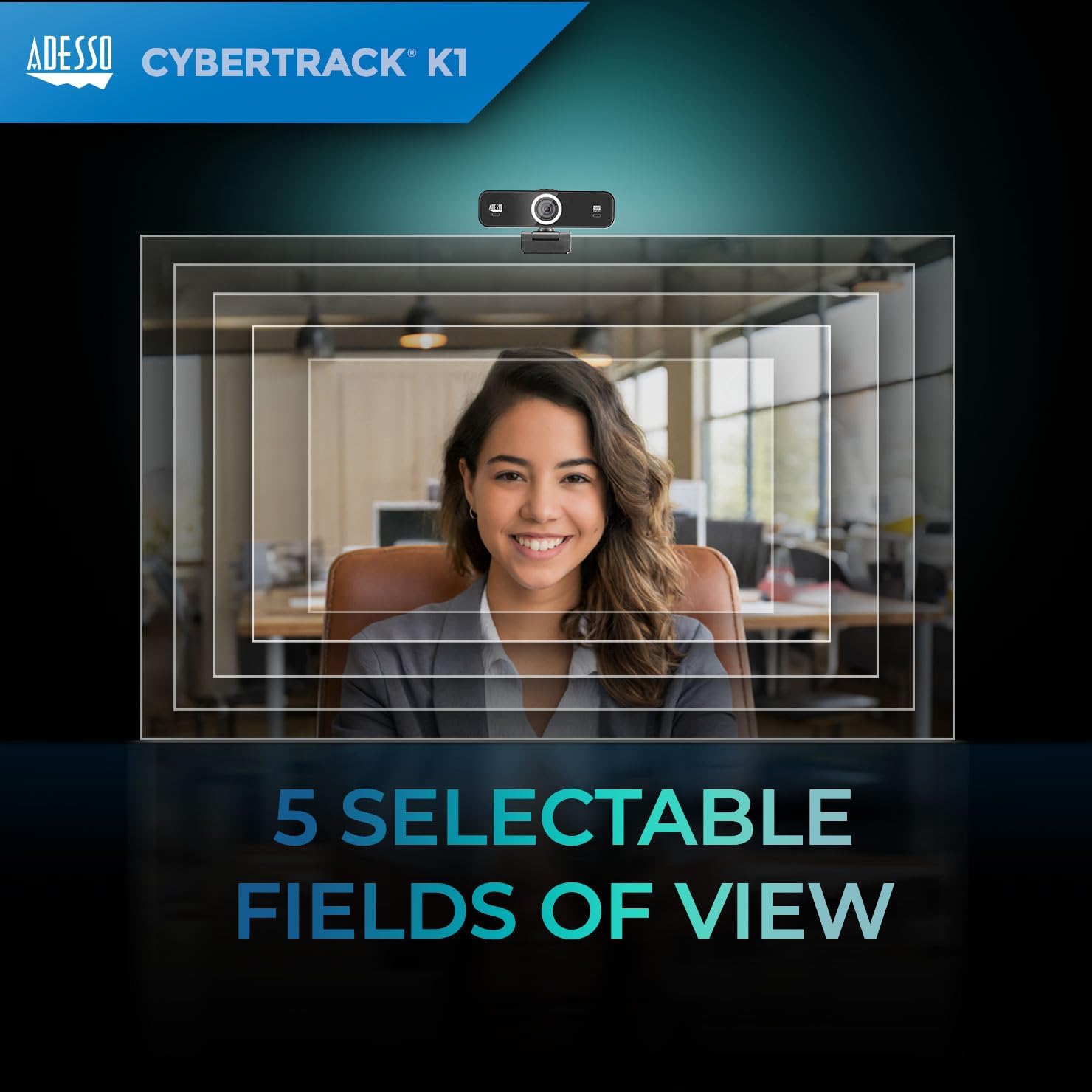 Adesso CyberTrack K1 1080P Full HD Fixed Focus USB Webcam with Adjustable View Angle Built-in Dual Microphones, Privacy Shutter, Audio/Video Mode Privacy ON/Off Switch & Tripod Mount
