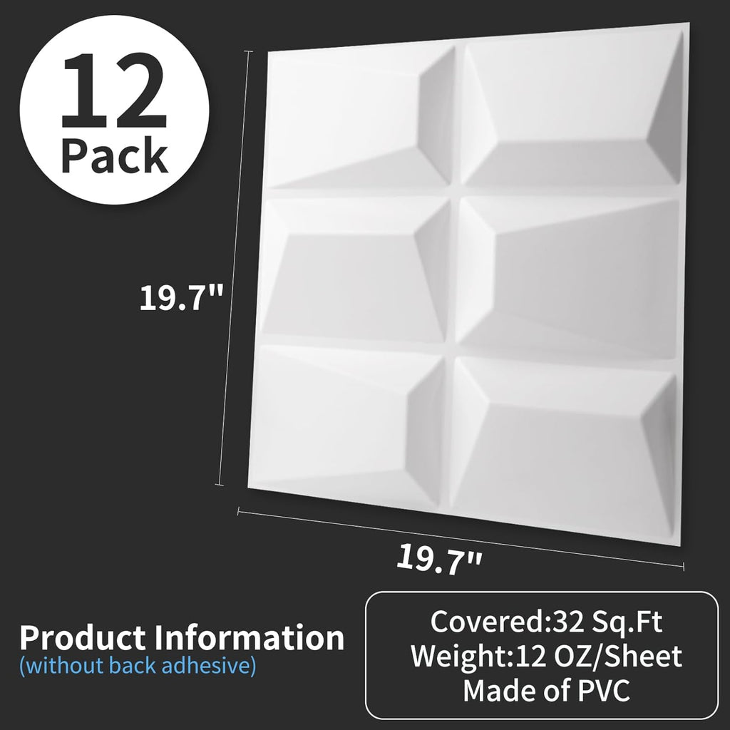 Art3d Decorative 3D Wall Panel, 32 Sq.FT PVC Interior Wall Decor for Living Room, Bedroom, Lobby, Office, Shopping Mall, White