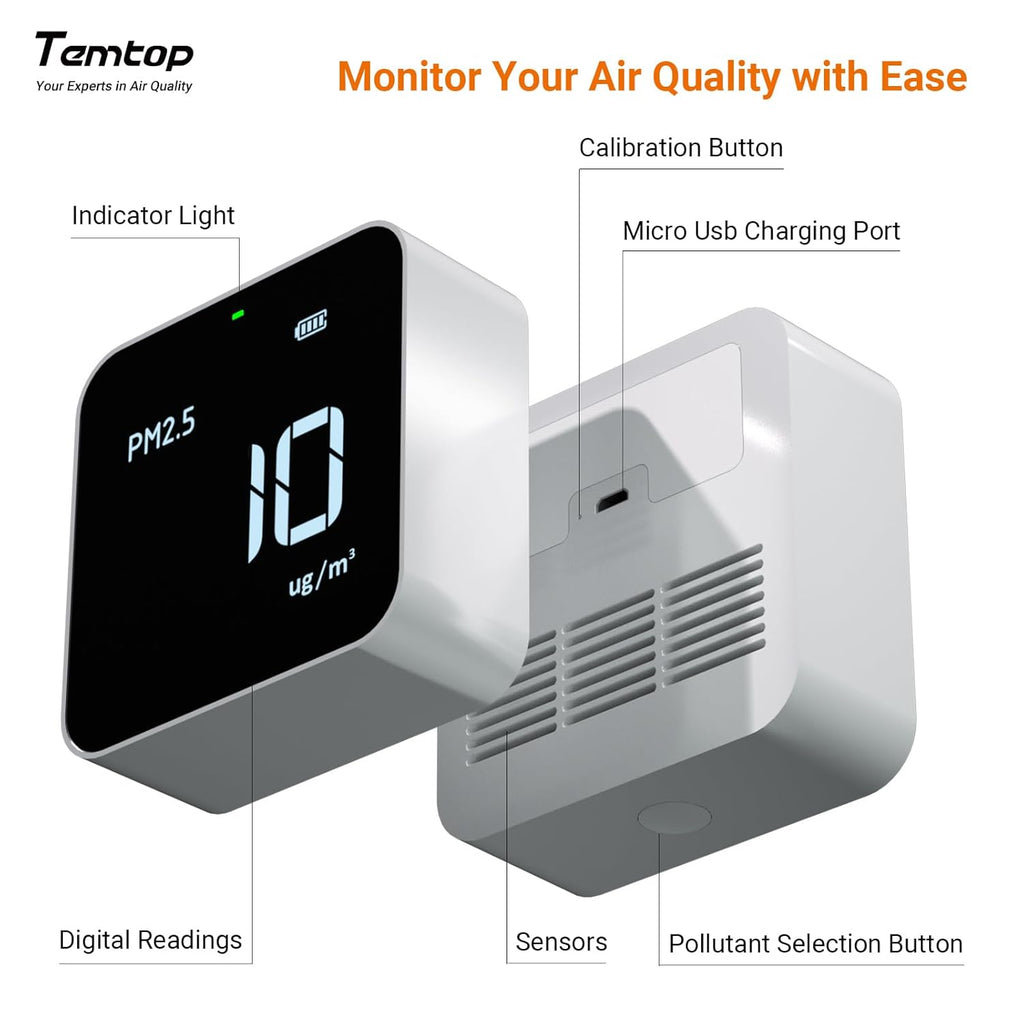 Temtop Smart Air Quality Monitor Indoor Home Air Testing for AQI, PM2.5, Formaldehyde and VOCs with WiFi Connection and Remote Monitoring via App,M10i