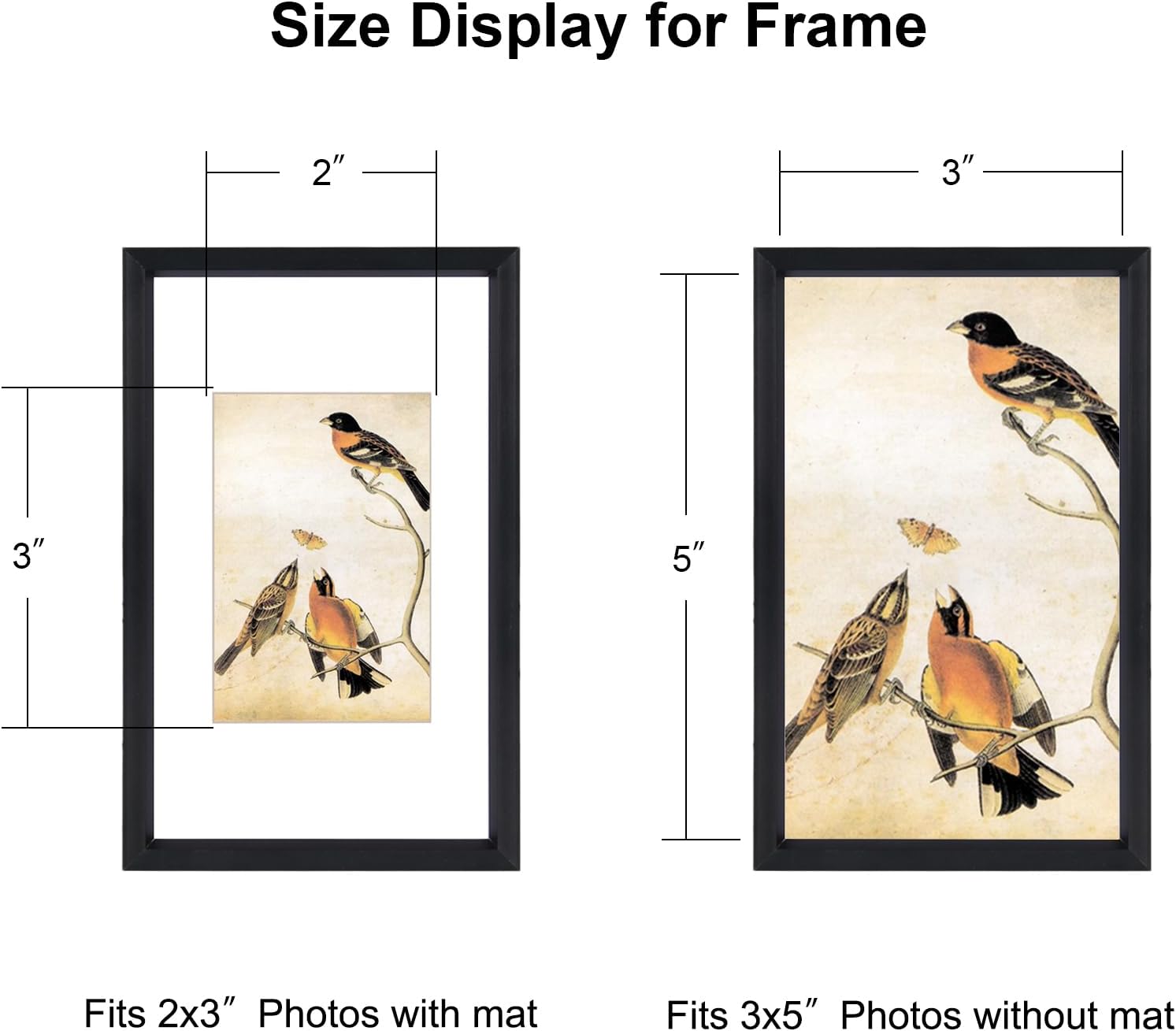 3x5 Picture Frame, Black Metal Photo Frames with HD Glass, Fits 2x3 with Mat or 3 x 5 without Mat, Display for Wall and Table, 1 Pack