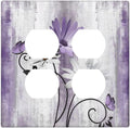 Decorative Outlet Covers Rustic Purple Daisy Grey Flowers 2 Gang Wall Plate Cover Double Duplex Receptacle Two Switch Light Switch Cover Plate Jumbo Dual Faceplate for Home Decor