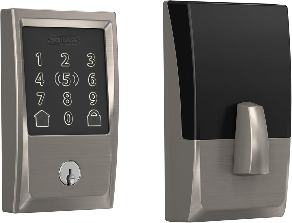 Schlage BE499WB CEN 619 Encode Plus WiFi Deadbolt Smart Lock, Keyless Entry Touchscreen Door Lock with Century Trim, Satin Nickel