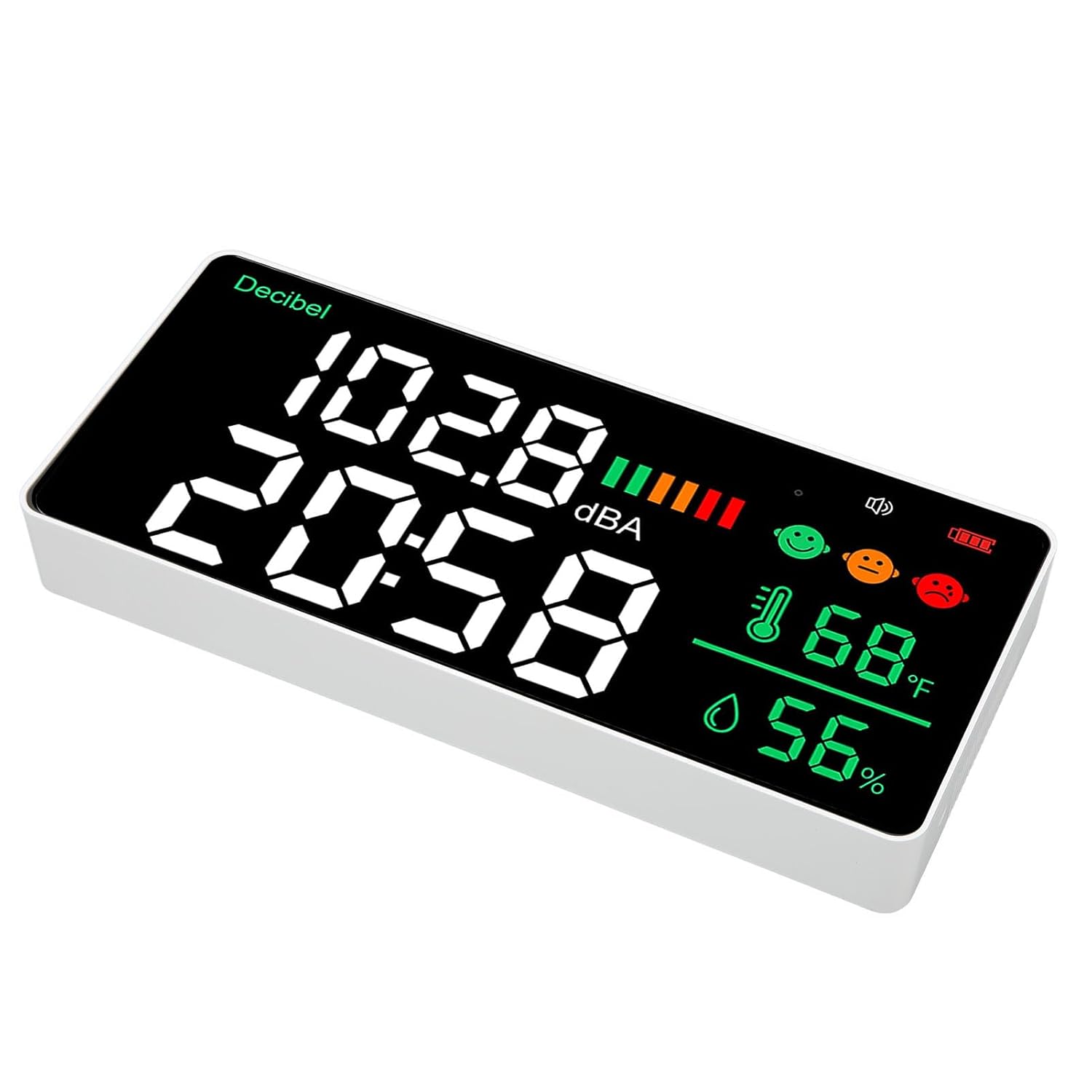 Decibel Meter 11 Inch LED Screen, Wall Mounted Sound Level Reader 30 to 130db, Time Temperature Humidity Display - Sensor, Adjustable Brightness, Ideal for Noise