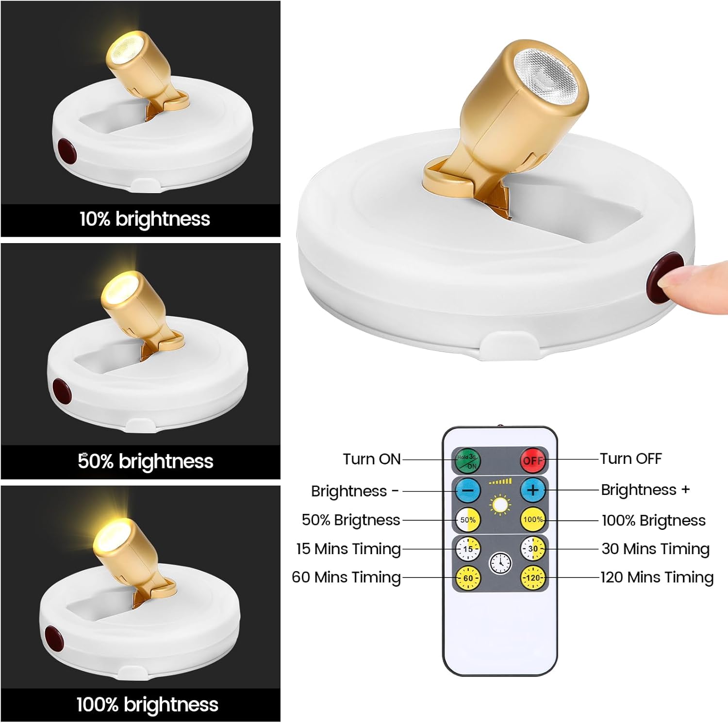 Wireless Spotlight Battery Powered, LED Picture Light with Remote, Accent Spot Light for Plant Tree Indoor, Dimmable Puck Lights, Stick Display Uplighting for Wall Decor Painting Dartboard Art Photo