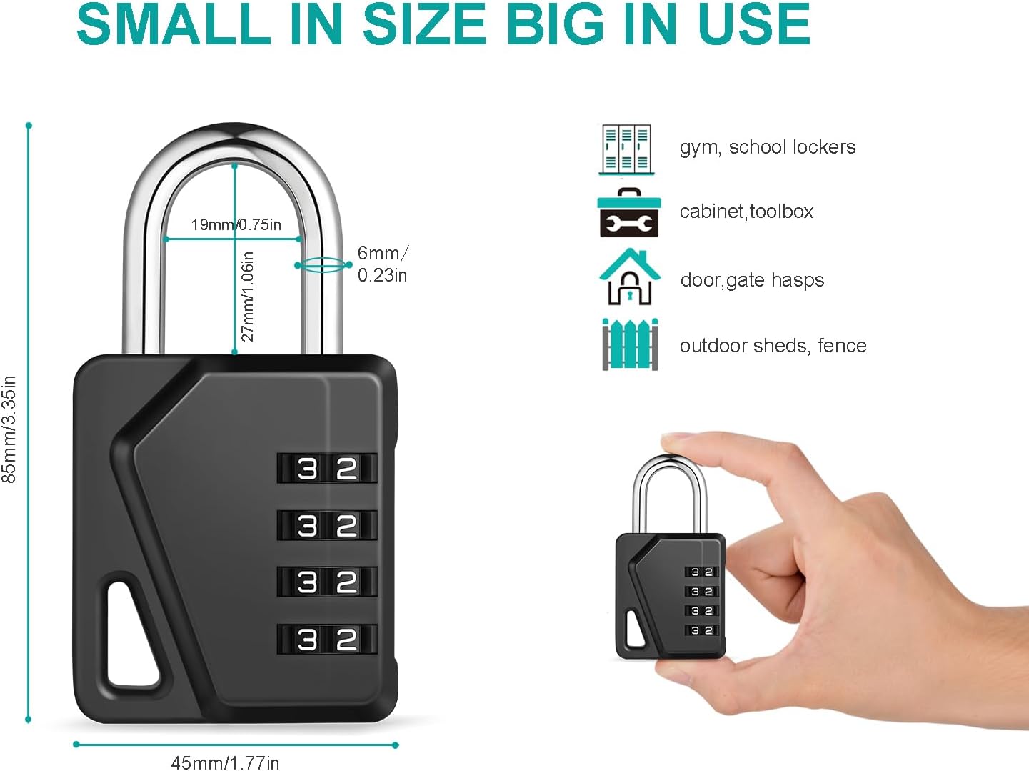 ZHEGE Locker Locks with Code for School, Gym, Work, Small Padlocks Combination with DIY Name Badges - Easy to Read & with Big White Number (Black, 2 Pack)