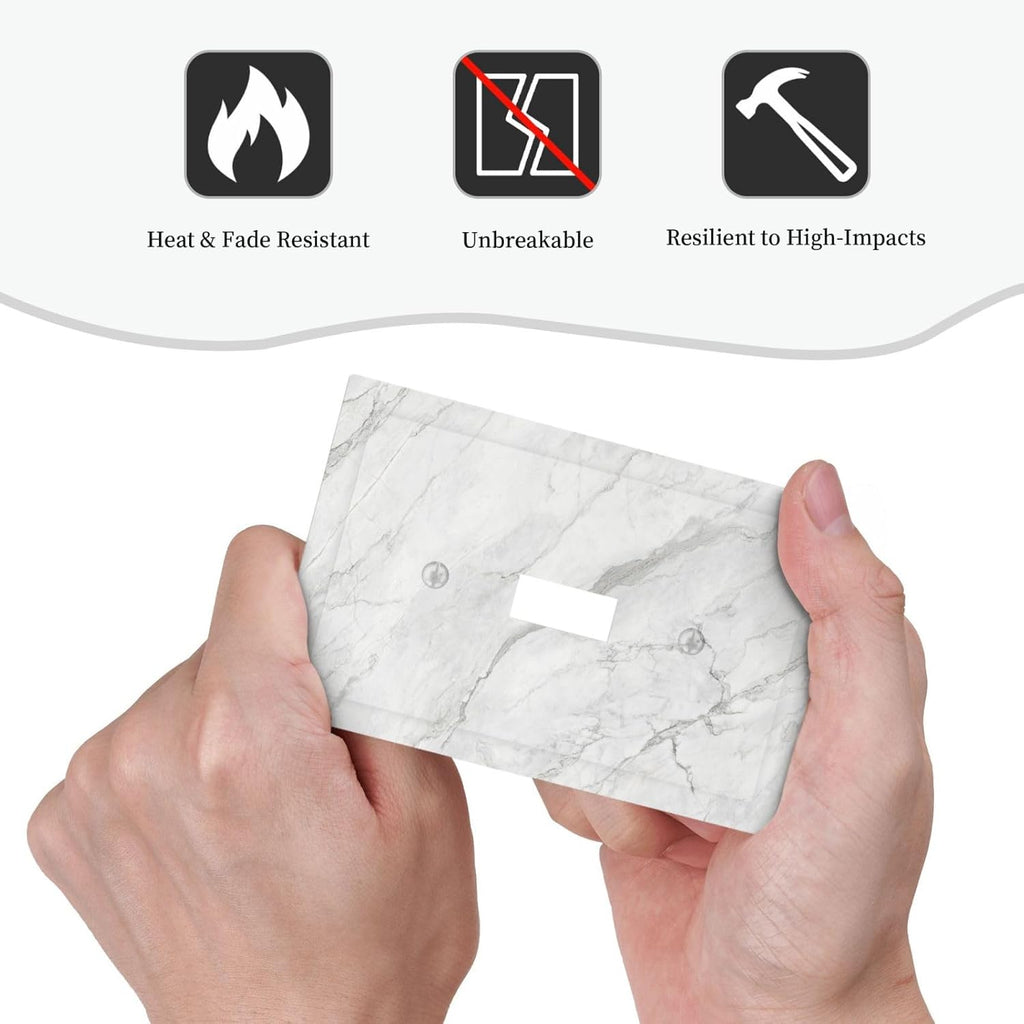 Decorative Light Switch Cover Marble Granite White And Grey 1 Gang Single Toggle Decorator Outlet Wall Plate Device Electrical Faceplate Switchplates for Home Bedroom Decor