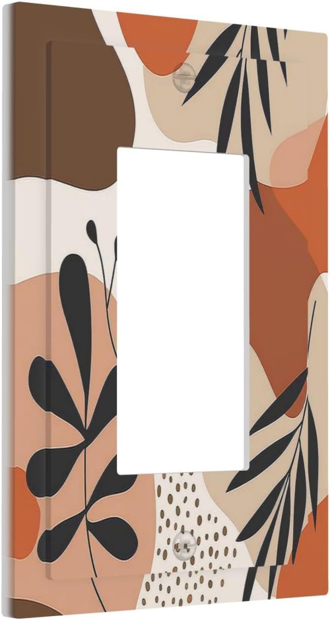 Decorative Outlet Covers Boho Botanical Orange Green Beige Minimalist 1 Gang Single Rocker Light Switch Cover Plate Wall Plates GFCI Faceplate for Bedroom living Room Decor