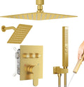 Shower Systems with Rain Shower and Handheld,STARBATH Dual Head 12+6" Rainfall Shower Can Run All Together, Ceiling Mount Shower Faucet Set with Pressure Balance Valve and Trim Kit, Brushed Gold