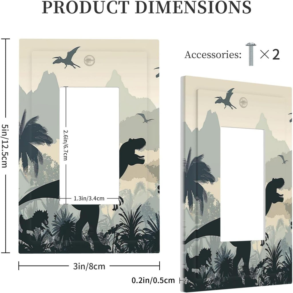 Decorative Outlet Covers Prehistoric World Dinosaur Cartoon Fores 1 Gang Single Rocker Light Switch Cover Plate Wall Plates GFCI Faceplate for Kids Room Nursery Decor