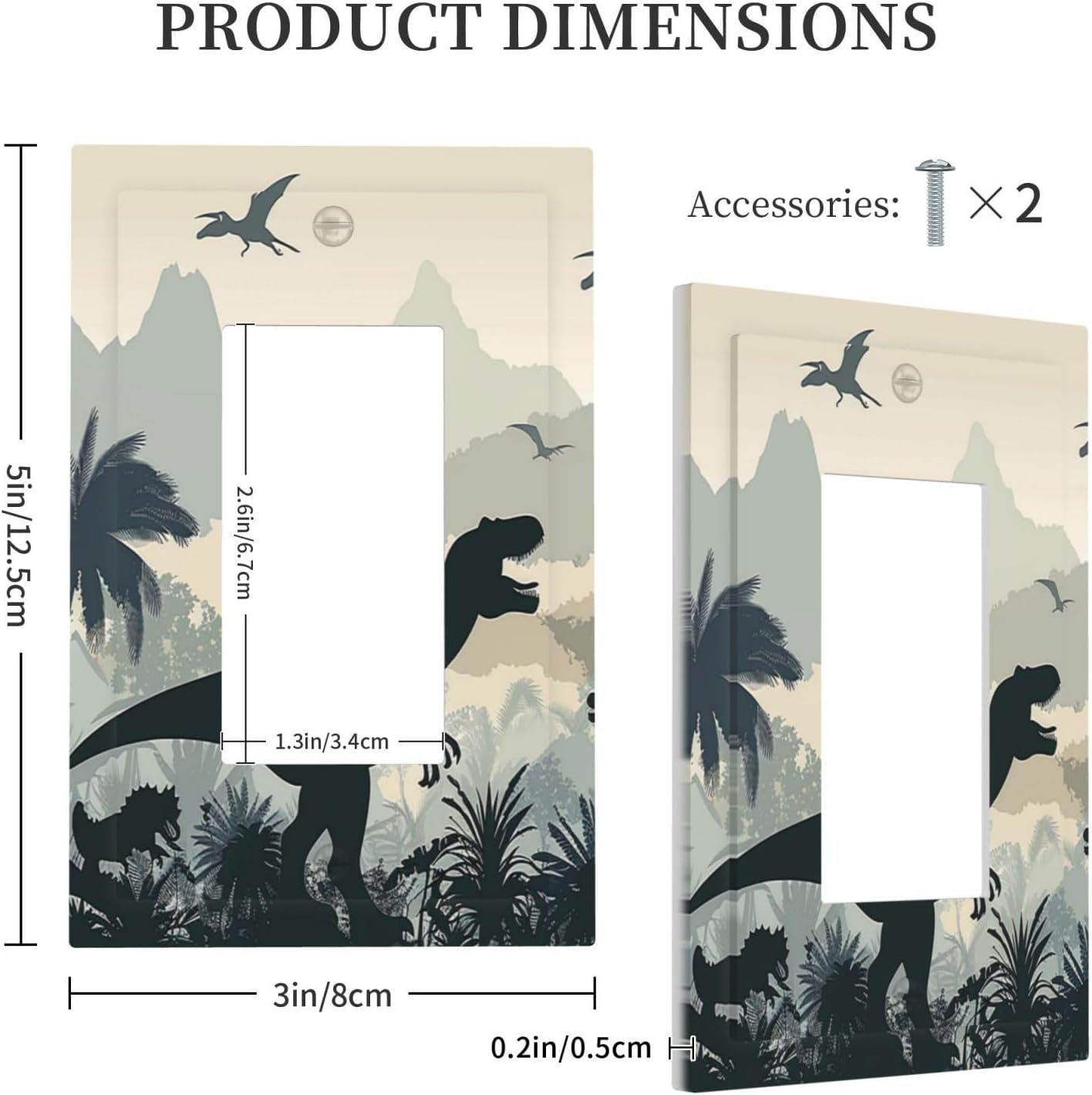 Decorative Outlet Covers Prehistoric World Dinosaur Cartoon Fores 1 Gang Single Rocker Light Switch Cover Plate Wall Plates GFCI Faceplate for Kids Room Nursery Decor