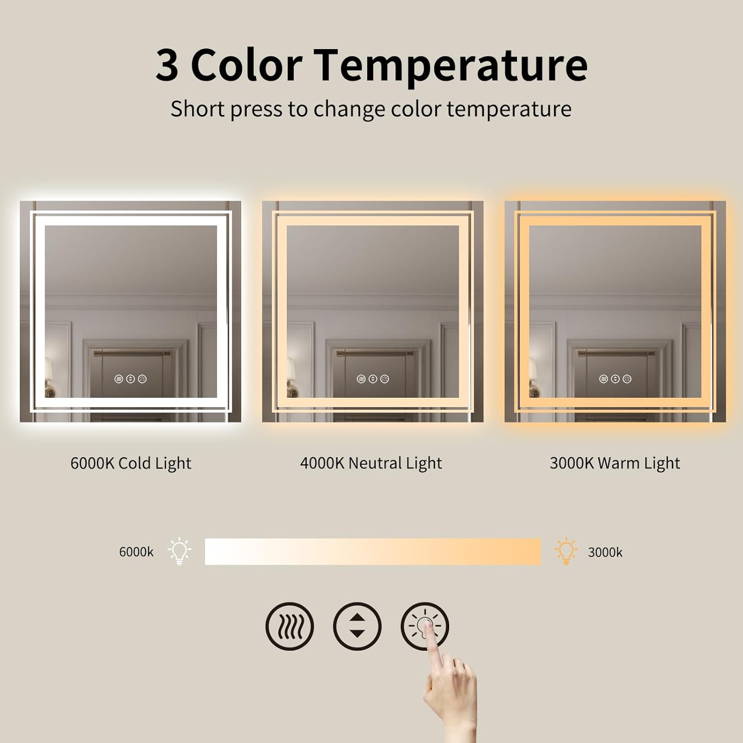 WTTY LED Bathroom Mirror 32"x32" with Backlit and Front Light,Stepless Dimmable LED Mirror for Bathroom,Anti-Fog Lighted Bathroom Vanity Mirror Modern for Wall,Memory Function,Shatter-Proof
