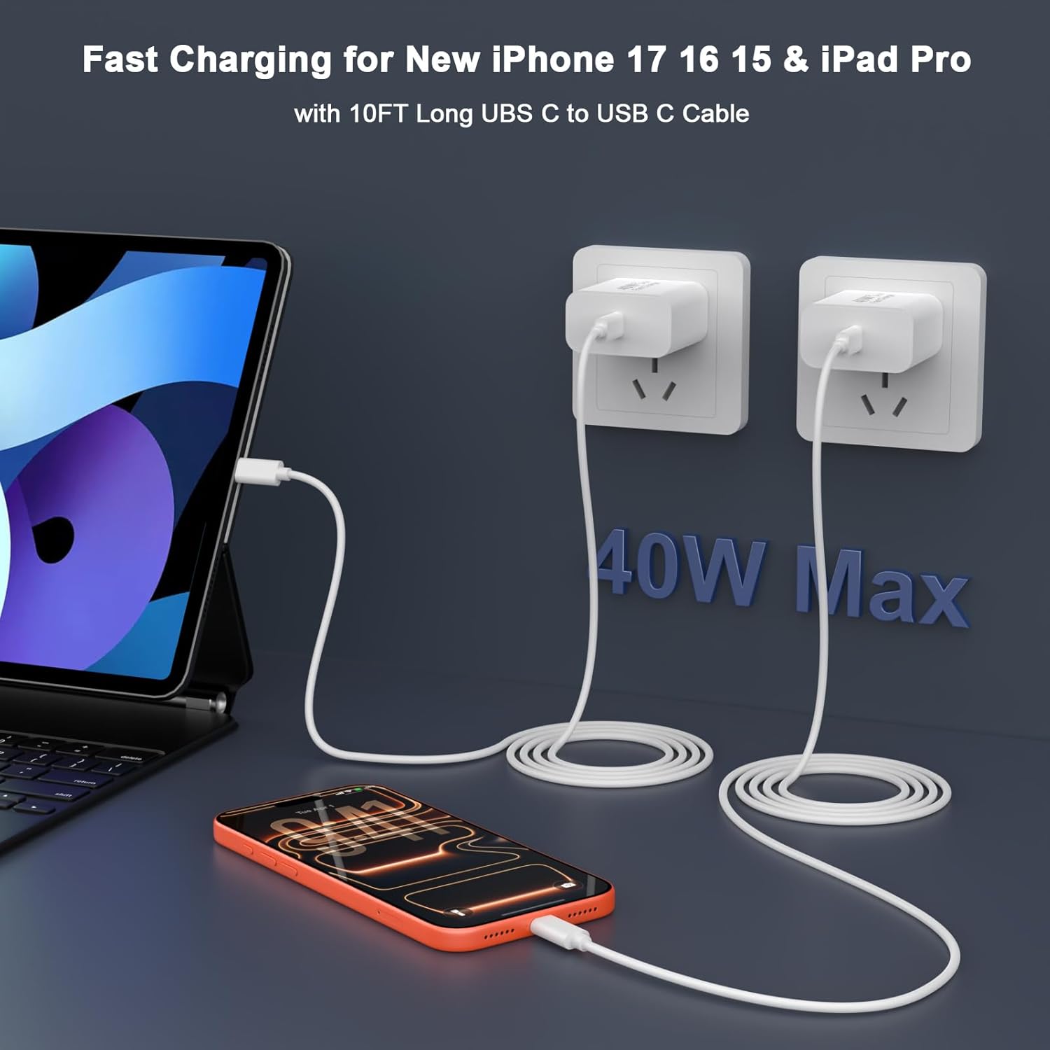 iPhone 17 16 15 Pro Max Charger Fast Charging, 40W USB C iPhone 17 16 15 Fast Charger Block with 6FT Type C to C Charging Cable Cord for iPhone 17/17 Pro Max/17 Pro/Air/16/16 Pro Max/15/15 Pro Max