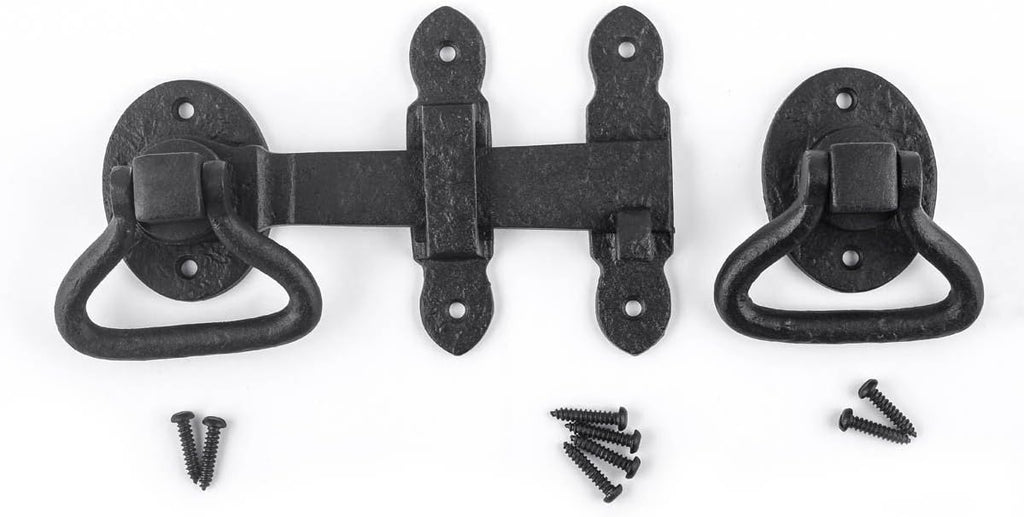 Renovators Supply Manufacturing Door Lock Latch 6.5 in. Black Wrought Iron Gate Latch Garage Barn Door Lock with Mounting Hardware