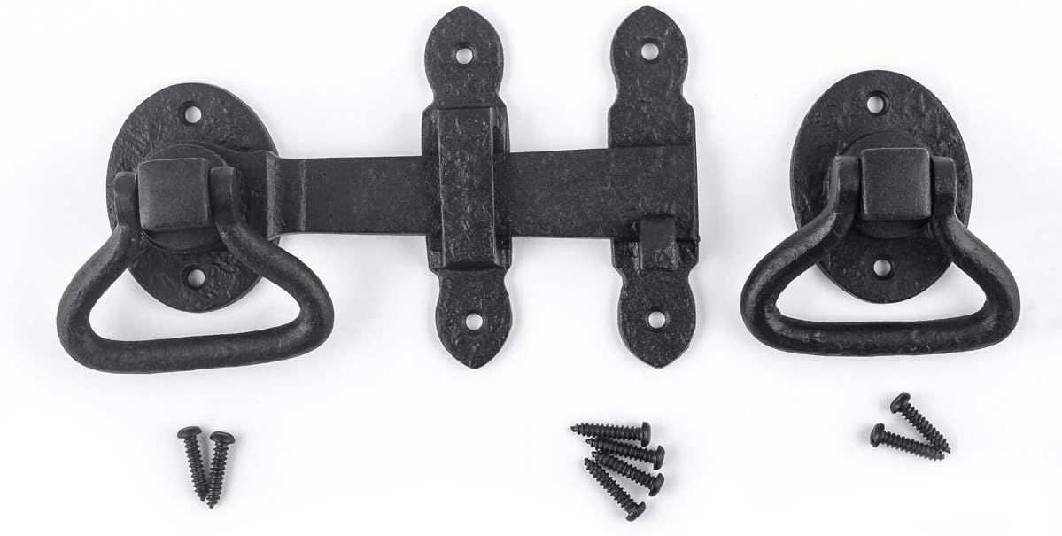 Renovators Supply Manufacturing Door Lock Latch 6.5 in. Black Wrought Iron Gate Latch Garage Barn Door Lock with Mounting Hardware