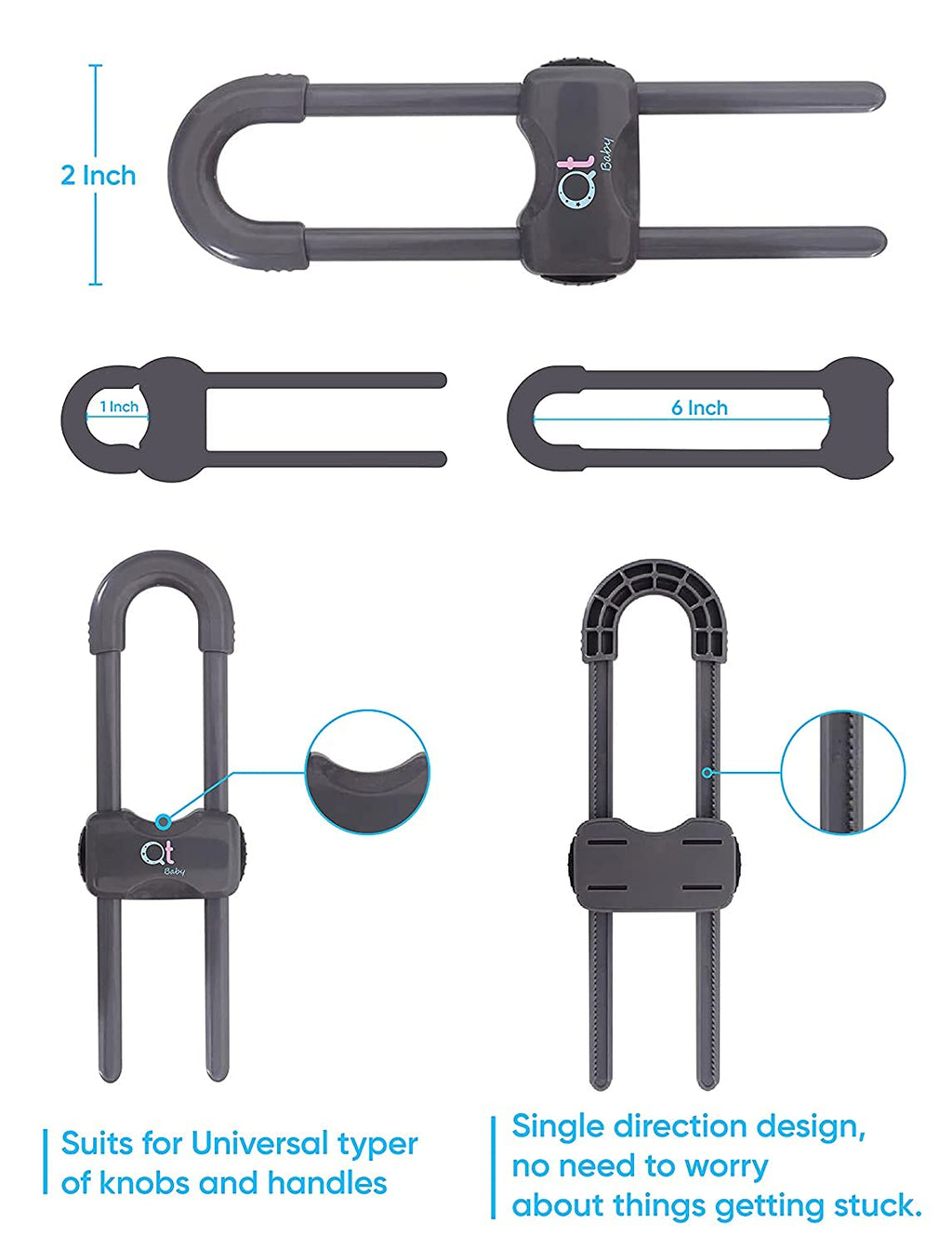 Baby Proofing Cabinet Locks | Adjustable U Shaped Baby Safety Latches for Drawers, Fridge, Closet |Modern Baby Proofing Cabinet Lock with Extra Secure Lock Buttons (Pack of 4)