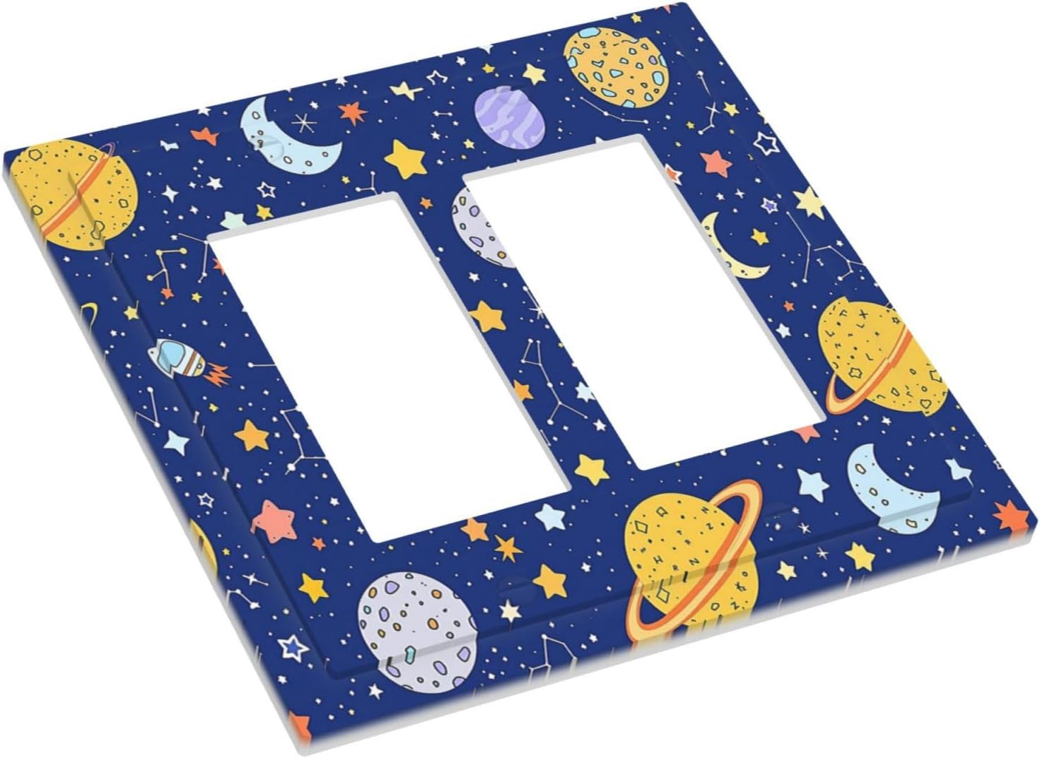 Stars Starry Night Sun Moon Planet Constellations Decorative Outlet Covers 2 Gang Double GFCI Rocker Light Switch Cover Plate Electrical Wall Panels for Bedroom Bathroom Decor