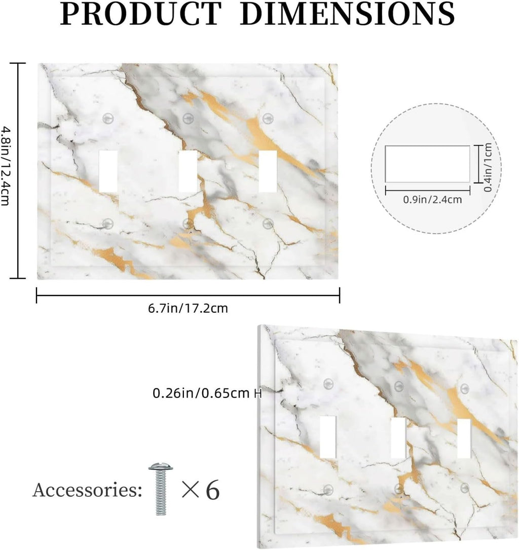 Decorative Switch Plates Marbling Style White Background Gold Gray Stripes 3 Gang Wall Plate Triple Toggle Light Switch Cover Faceplate Electrical Wall Panels For Bathroom Kitchen Decor
