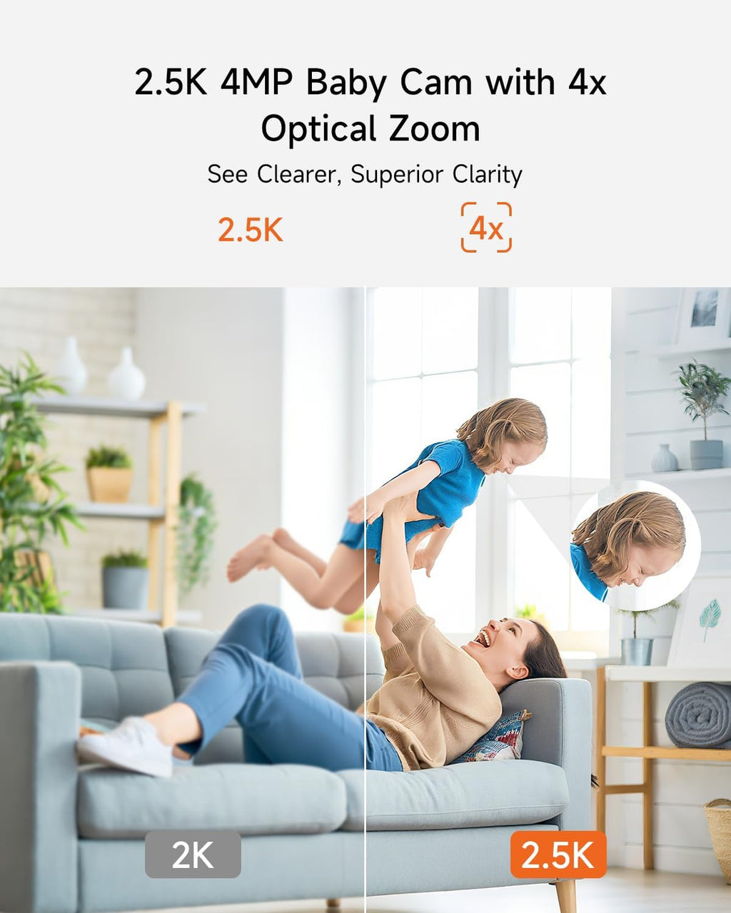 4MP Camera for Home Security, Free 32GB SD Card, Non-Subscription AI Human/Pet/Crying Detection, 2.5K Dog Cat Pet Camera with Phone APP, 360° Coverage, 2-Way Talk, IR Night Vision, 2.4G WiFi