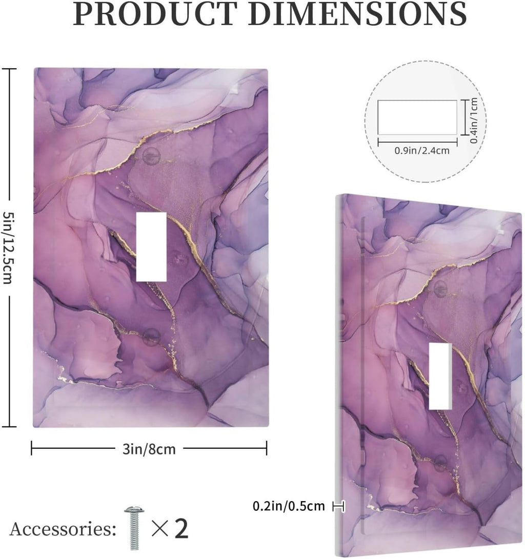 Decorative Light Switch Cover Purple Marbling Golden Line 1 Gang Single Toggle Device Electrical Faceplate Switchplates Decorator Outlet Wall Plate for living Room Bathroom Decor