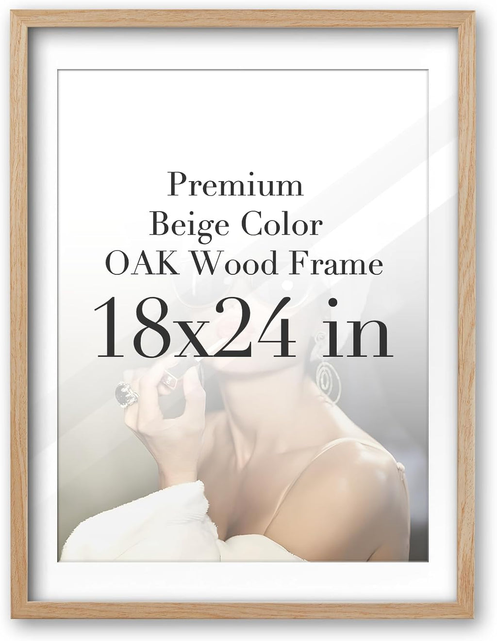 iHery Standard 18x24in Premium Truly Natural OAK Wood Beige Color Picture Frame with 2 Mats (16x20,18x24), Acrylic Glass Thickened Backboard, Minimalist Photo Frames Narrow Border Set of 1