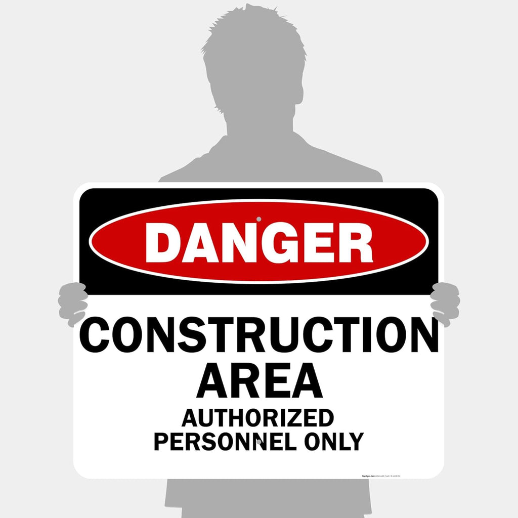 Danger Construction Area Sign, Authorized Personnel Only Sign, 24x30 Inches, Rust Free .063 Aluminum, Fade Resistant, Indoor/Outdoor Use, Made in USA