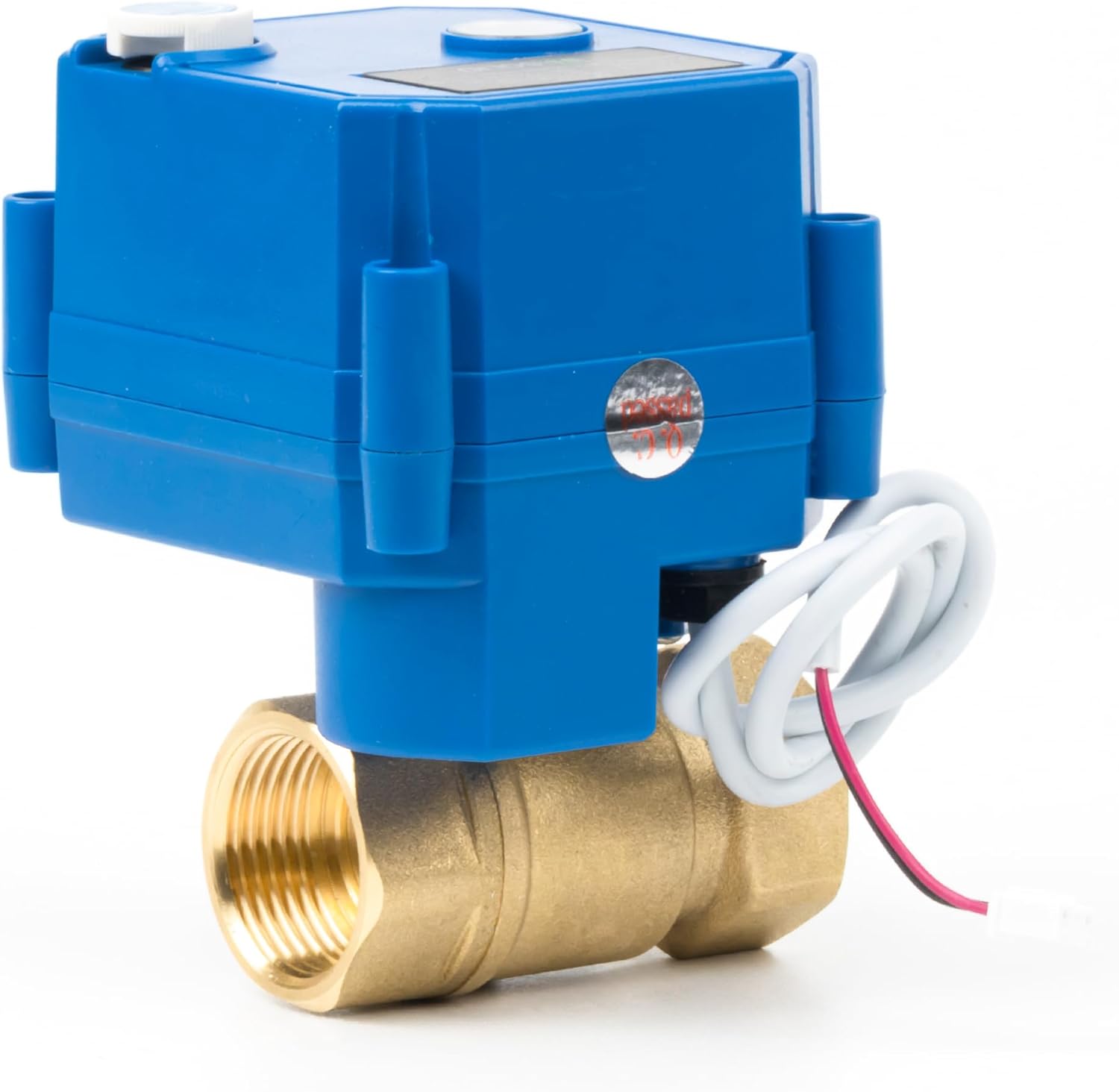 U.S. Solid Motorized Ball Valve with Manual Function - 3/4" Brass, Standard Port, 85-265V AC, 2-wire Automatic Return, Normally Closed