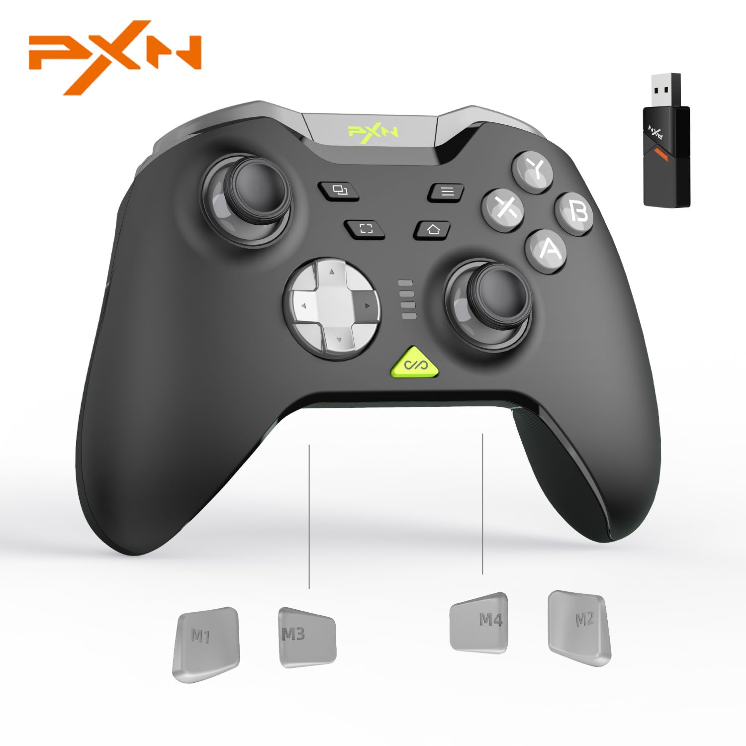 PXN P5 PC Gaming Controller, 2.4G Wireless Gaming Controller, Hall Effect Joystick, Hall Triggers, Dual Vibrators, APP, POM, Wake-up, 4-Macro, 3-Mode(2.4G/BT/SW), for PC,Switch,Android,iOS - Black