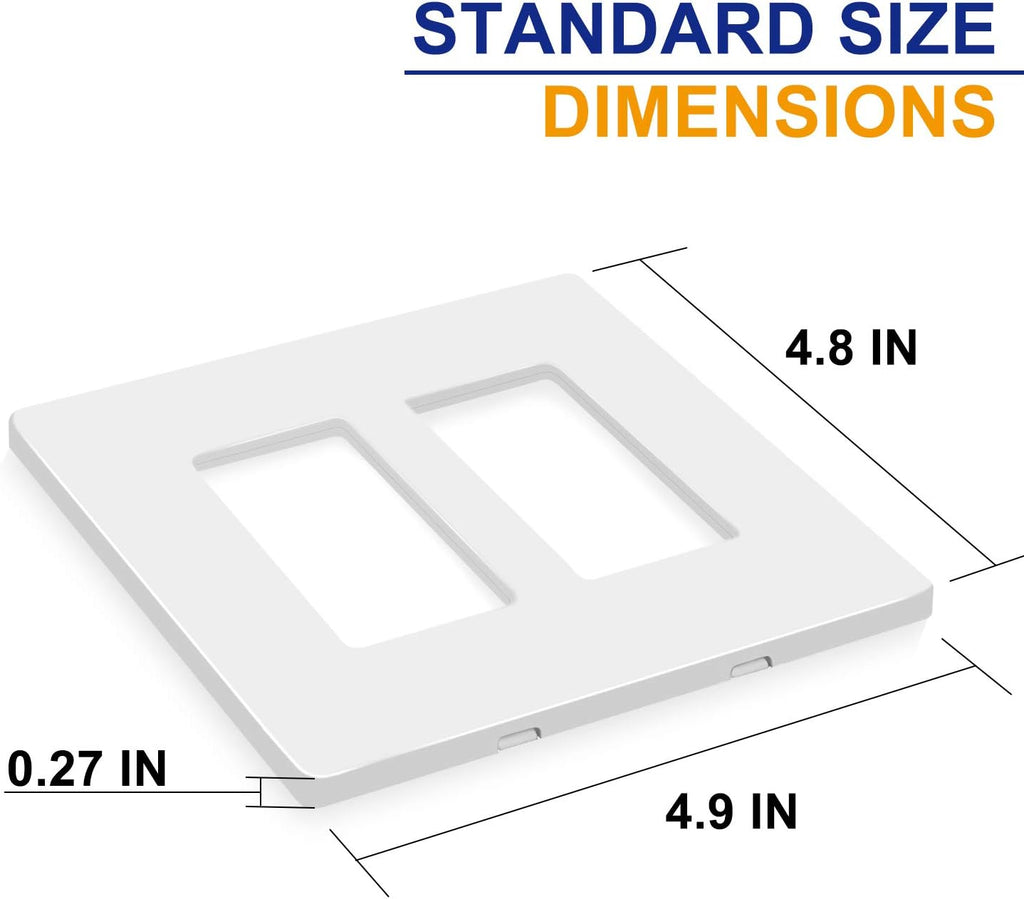 2-Gang Screwless Decorator Wall Plates, Child Safe Standard Size Outlet Cover, Unbreakable Polycarbonate Thermoplastic, Glossy White,20 Pack,UL Listed