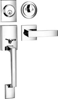Berlin Modisch Single Cylinder HandleSet with Lever Door Handle (for Entrance and Front Door) Reversible for Right and Left Handed and a Single Cylinder deadbolt Handle Set Polished Chrome Finish