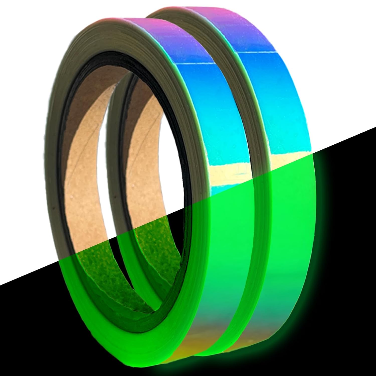 Glow in The Dark Tape - 2PCS 33 FT X 0.5 Inch Glow Tape, Fluorescent Tape, Waterproof Luminous Reflective Tape for Stairs, Walls, Steps, Exit Sign, Theatres, Staged & Dark Areas
